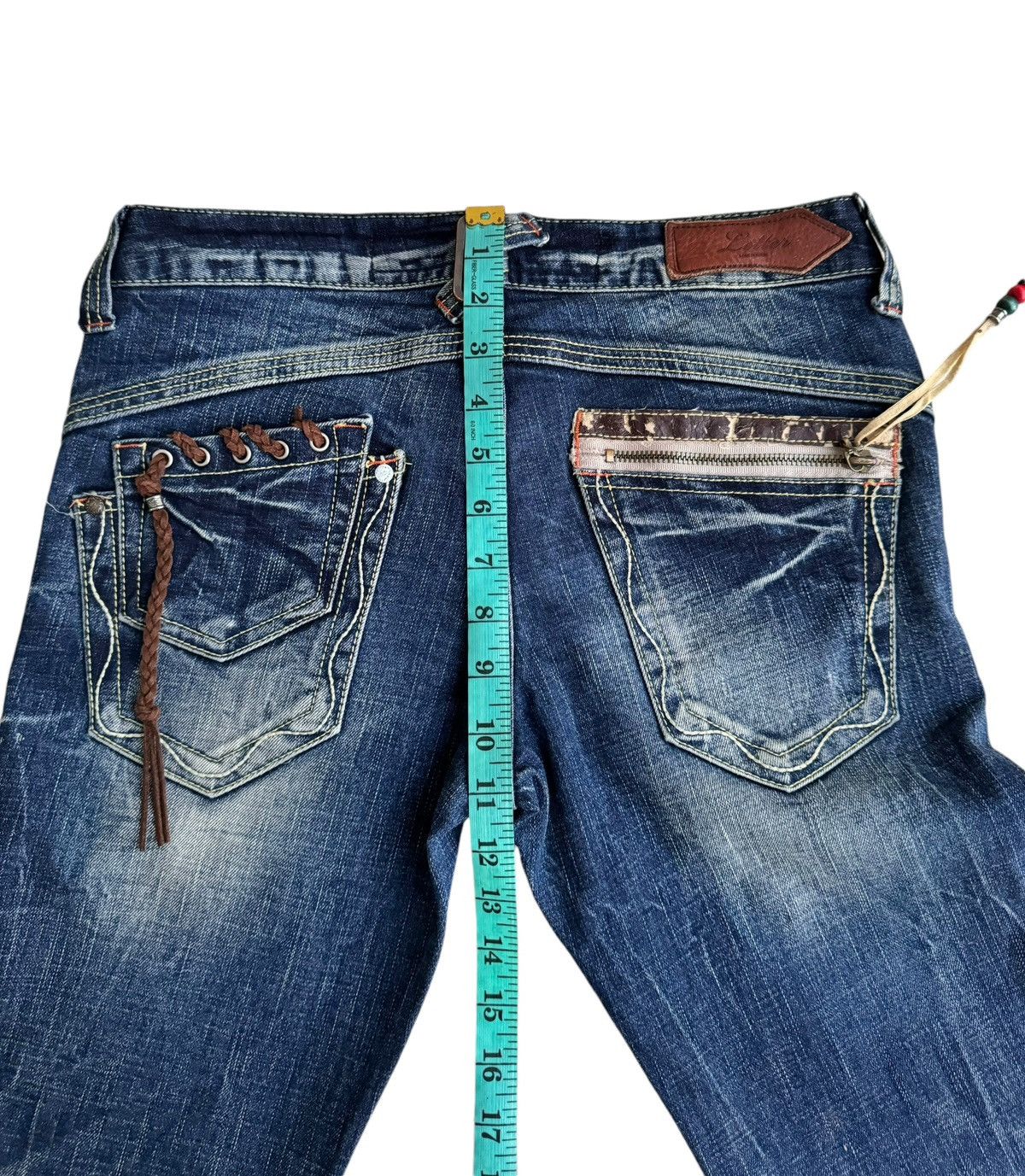 Japanese Brand × Le Grande Bleu (L.G.B.) Sick⚡️Distressed Back Number Low Rise Flare Jeans Size 29" - 14 Thumbnail