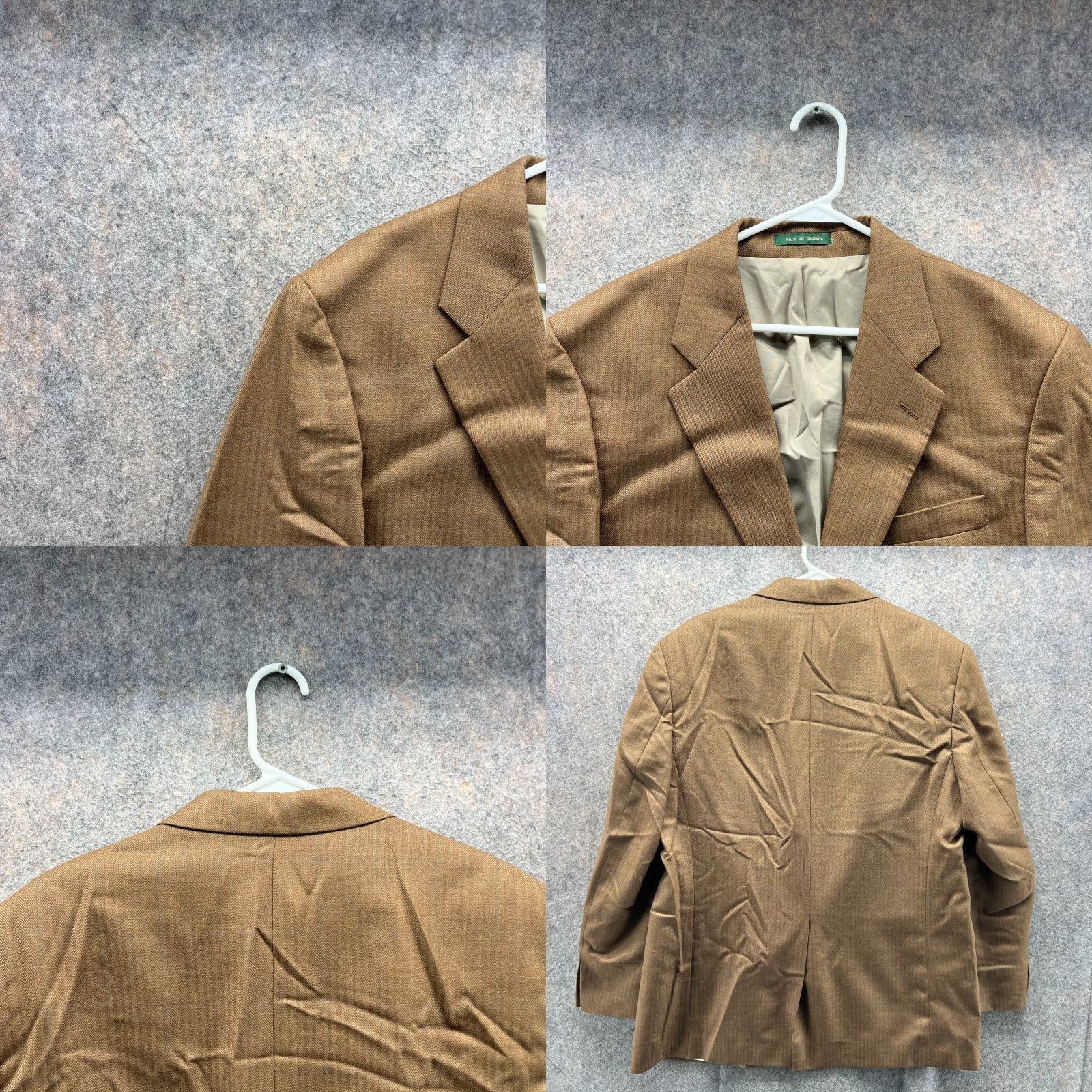 Ralph Lauren Lauren Ralph Lauren Blazer 42R Khaki Wool Herringbone Sport Coat Jacket Beig﻿e | Men 42 Regular Tuxedo Style Two-Button Front Size 42R - 8 Thumbnail