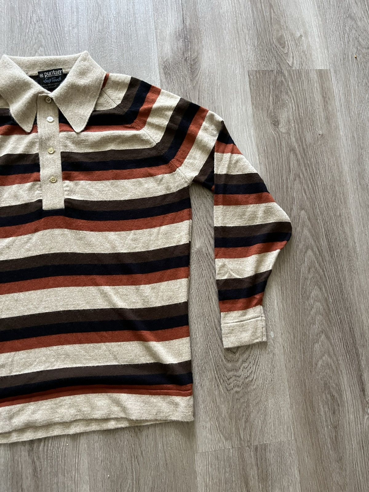 Puritan Vintage Striped Polo Long Sleeve Shirt Size US M / EU 48-50 / 2 - 4 Thumbnail