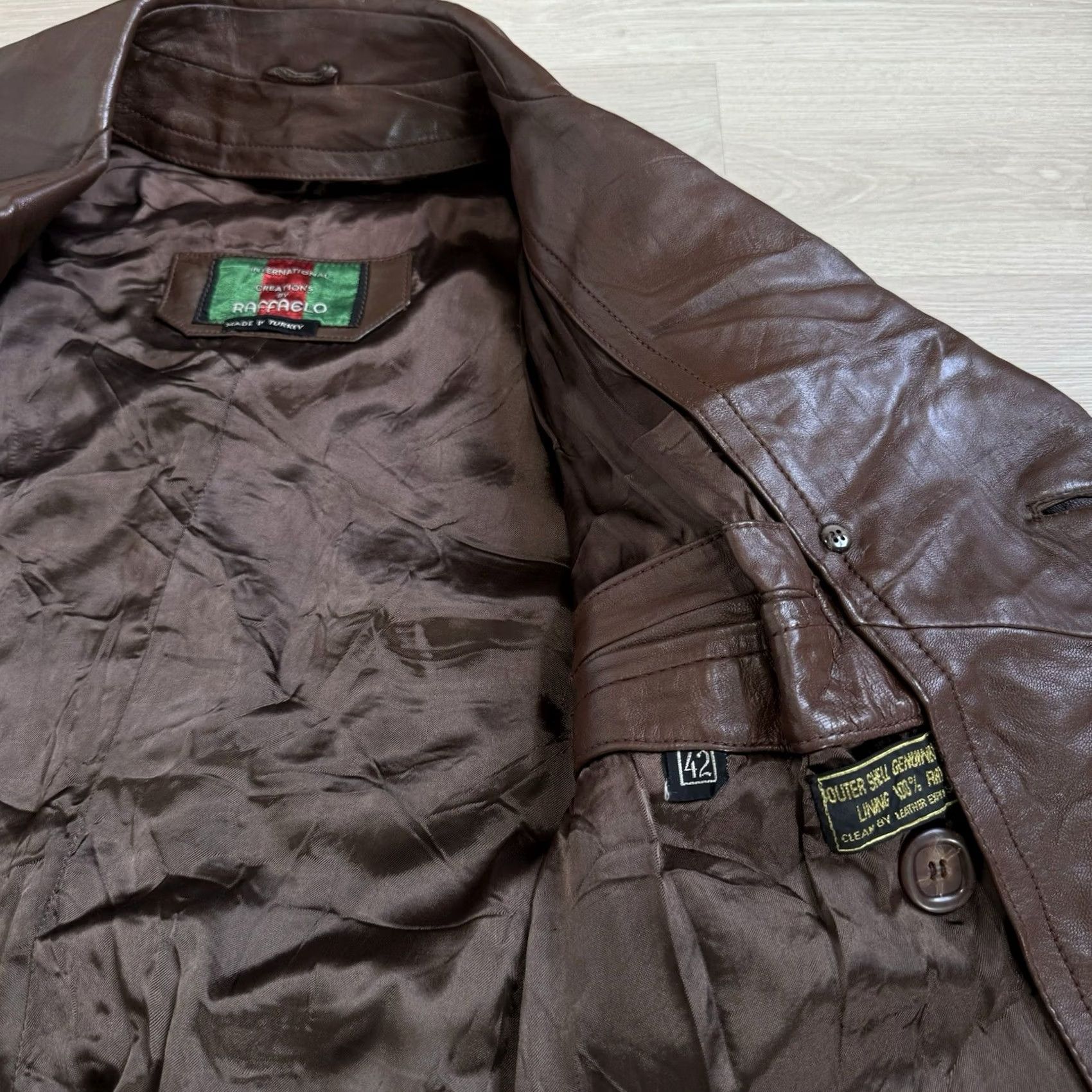 Vintage VINTAGE Raffaelo Creations Leather Pea Coat Jacket Long 42 Brown Men Size 42 Vintage 1970s Size US XS / EU 42 / 0 - 6 Thumbnail