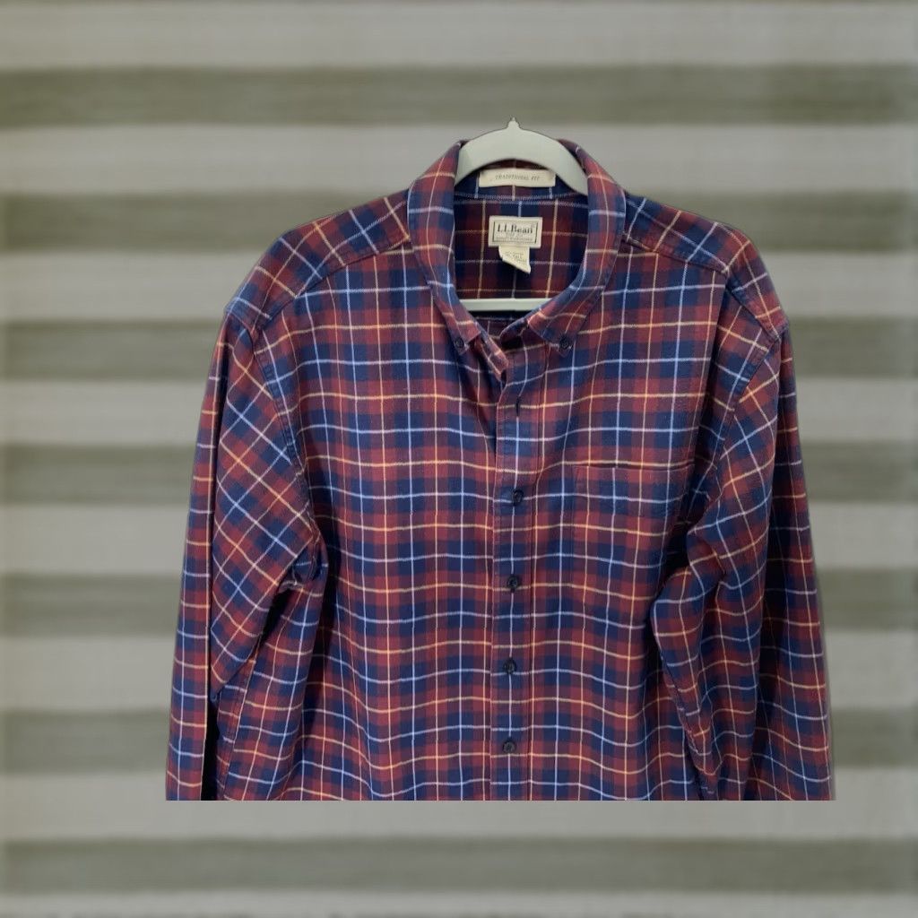 Vintage LL Bean Flannel Shirt Men XL Tall Blue Plaid Button Long Sleeve Cotton Shirt Size US XL / EU 56 / 4 - 1 Thumbnail