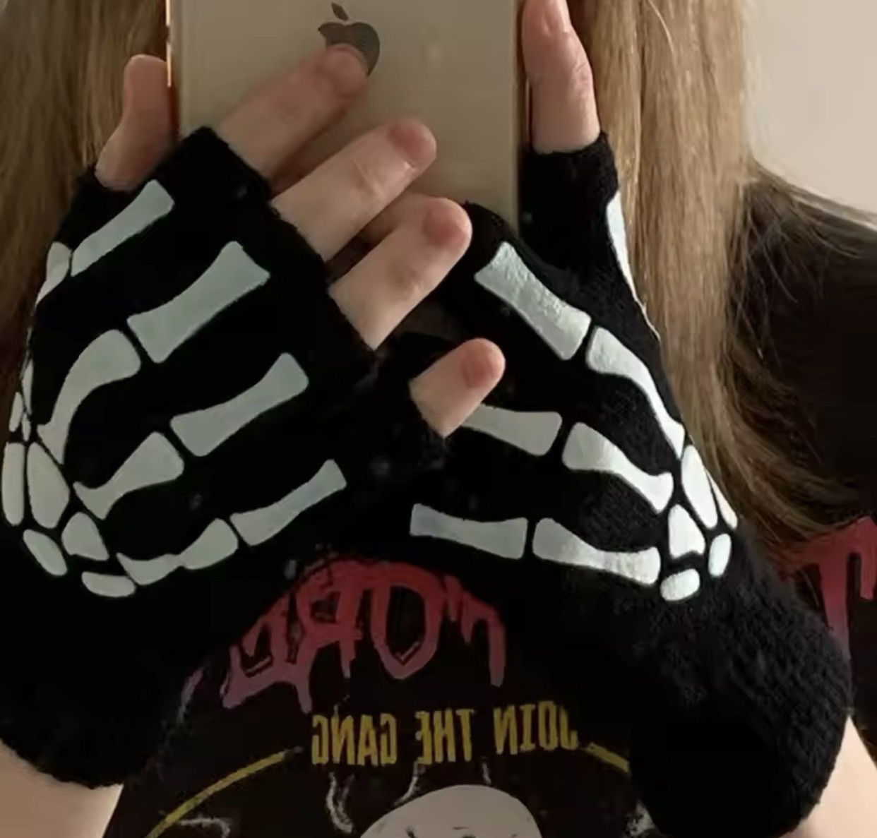 Japanese Brand Half Finger Skull Skeleton Gloves Size ONE SIZE - 5 Thumbnail