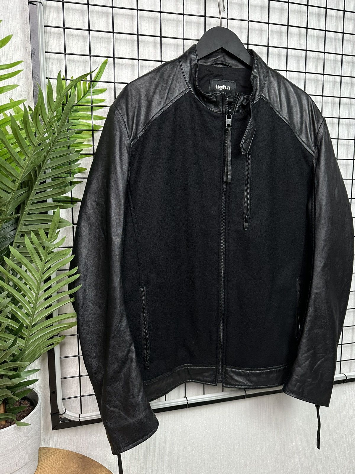 tigha Tigha motorcycle Patchwork Leather Jacket Wool Men XXL Size US XXL / EU 58 / 5 - 4 Thumbnail