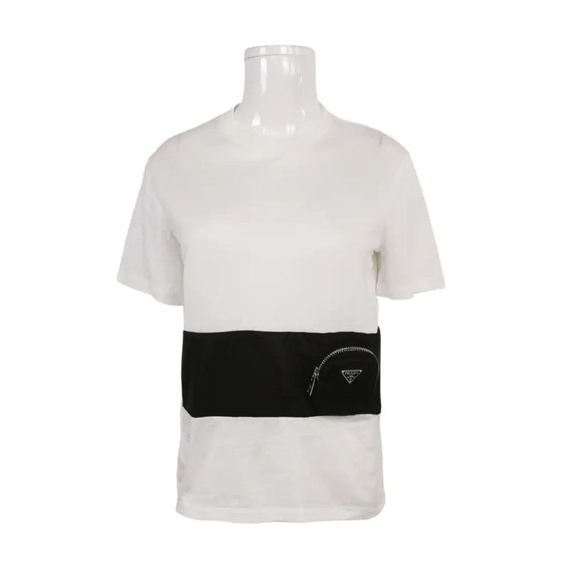 Prada Prada White Cotton Logo Embroidered T-Shirt Size XS / US 0-2 / IT 36-38 - 1 Thumbnail