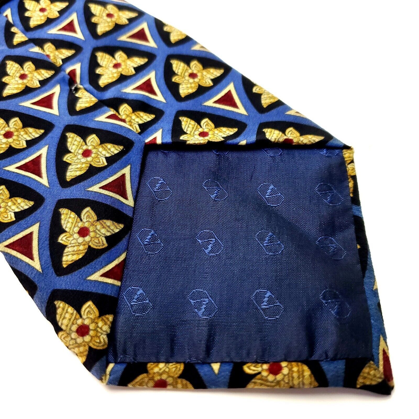 Valentino Valentino Blue & Beige Silk Tie Woven Wide Geometric Size ONE SIZE - 4 Thumbnail