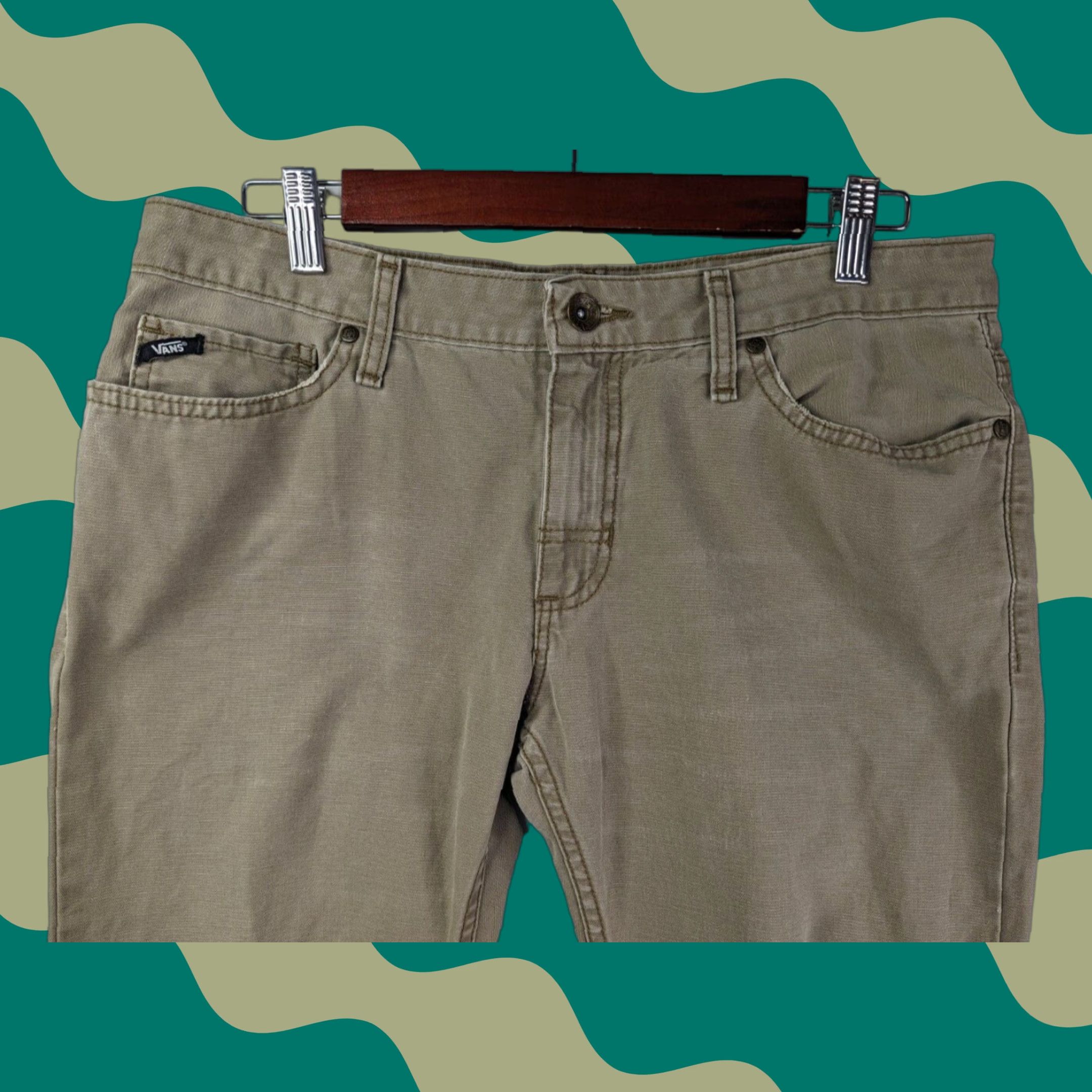 Vans VANS Pants Men 32 Khaki Beige Canvas Chino Heavyweight Straight Leg 2000s Casual Travel Workwear Size US 33 - 1 Thumbnail