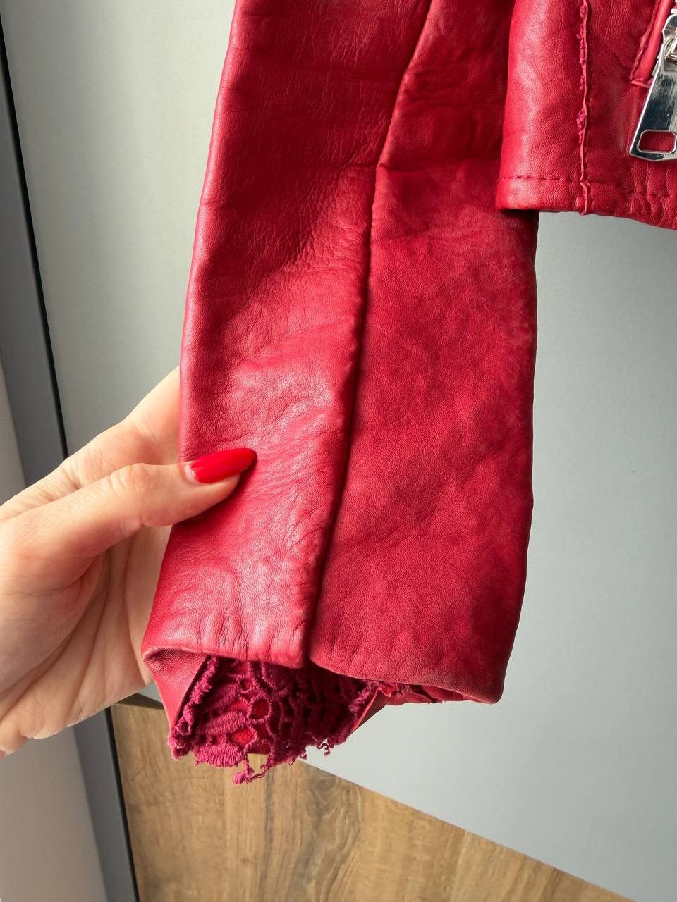 Maje Maje Embroidered Leather Biker Jacket Red Size XS / US 0-2 / IT 36-38 - 9 Thumbnail