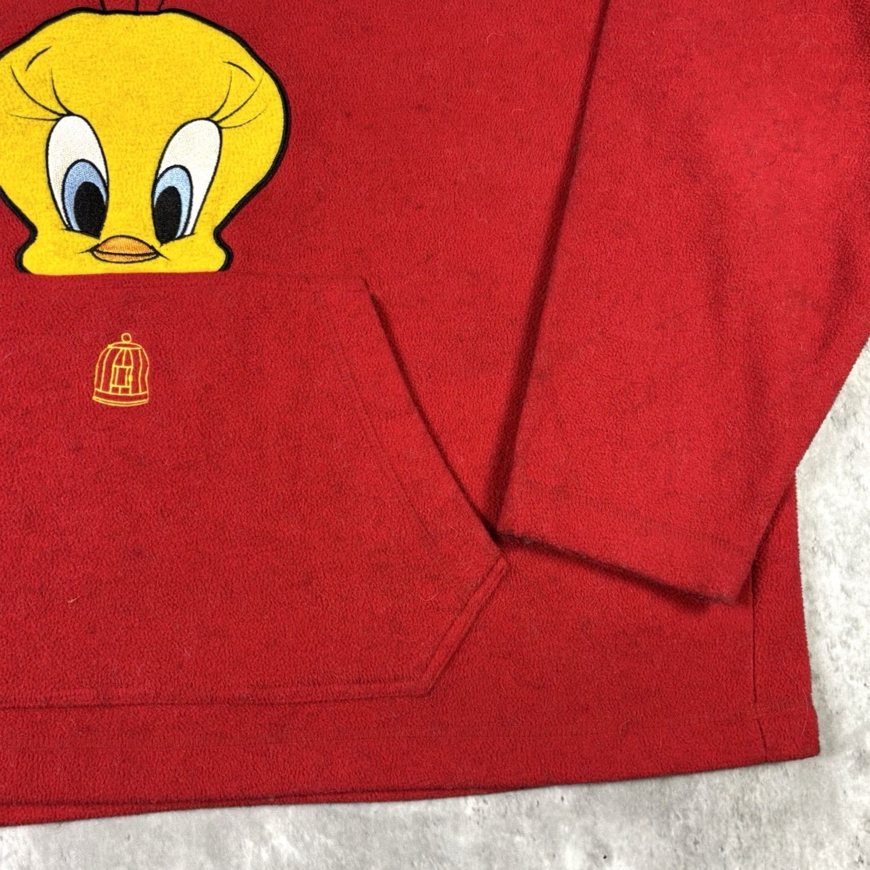 Vintage VINTAGE Looney Tunes Hoodie Tweetie Bird Fleece Red Pullover XL 90s Cartoon Mens Pullover Hooded Cotton Embroidered Bugs Bunny Cap Pattern Solid Size US XL / EU 56 / 4 - 7 Thumbnail