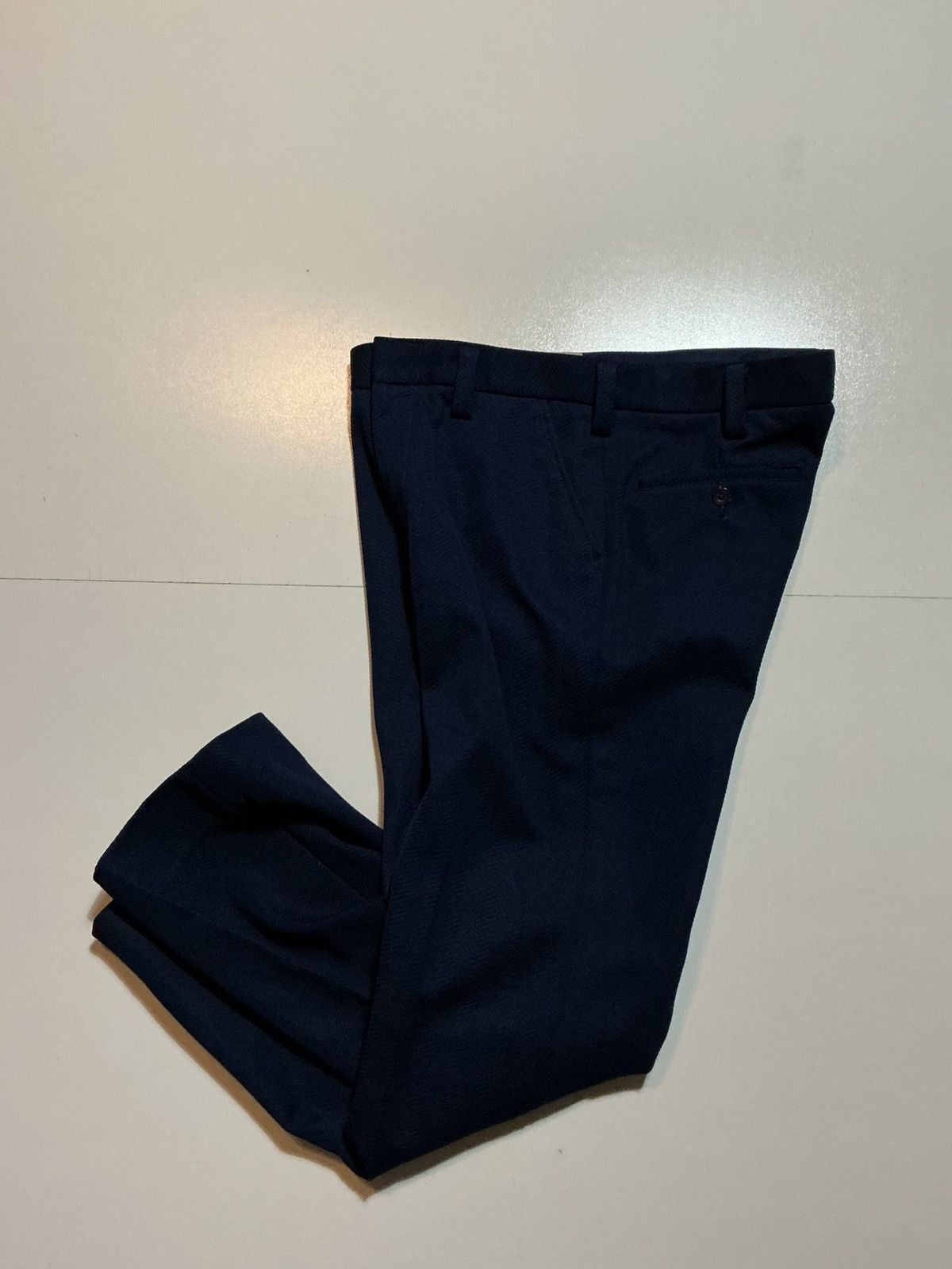 Vintage Vintage 70s Blue Textured Polyester Flare Disco Dress Pants Size US 32 / EU 48 - 2 Thumbnail