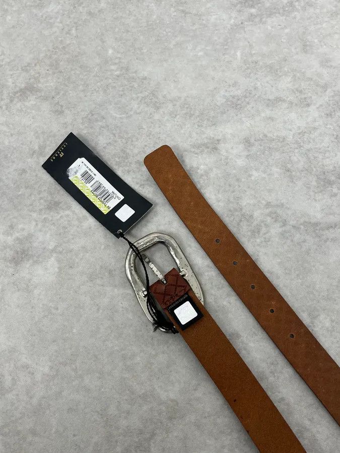 Just Cavalli 2000s Cavalli Artisanal Metal Buckle Brown Leather Belt Size ONE SIZE - 4 Thumbnail