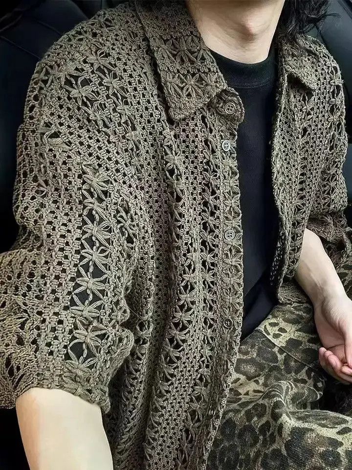 Japanese Brand × Vintage Retro fashion hollow out crochet button up shirt Size US L / EU 52-54 / 3 - 3 Thumbnail