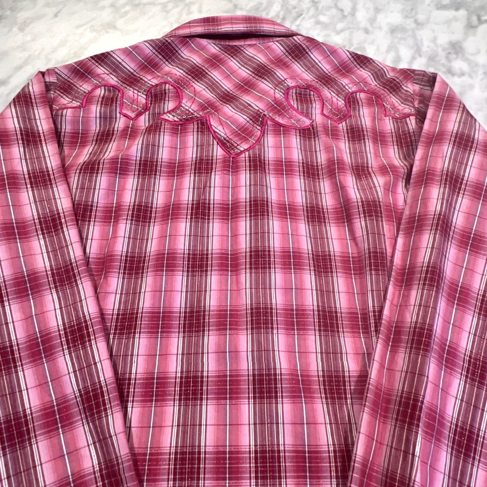Vintage Life Style Women's Western Snap Shirt Long Sleeve Plaid Pink Rhinestones Large Size L / US 10 / IT 46 - 4 Thumbnail