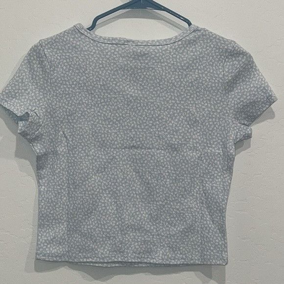 Other Just Polly Womens Floral Ribbed Crop Top White & Blue Short Size L / US 10 / IT 46 - 8 Thumbnail