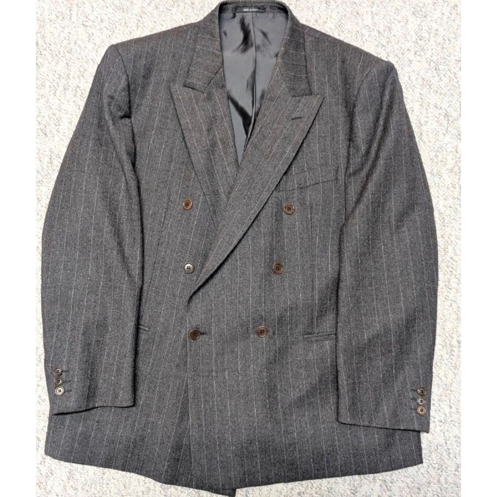 Doublet Lebole 46L Double-Breasted Blazer Pinstripe Flannel Wool Italy Men Blazer Vintage 1980s-90s Pinstripe Gray 46L Mens Size 46R - 6 Thumbnail