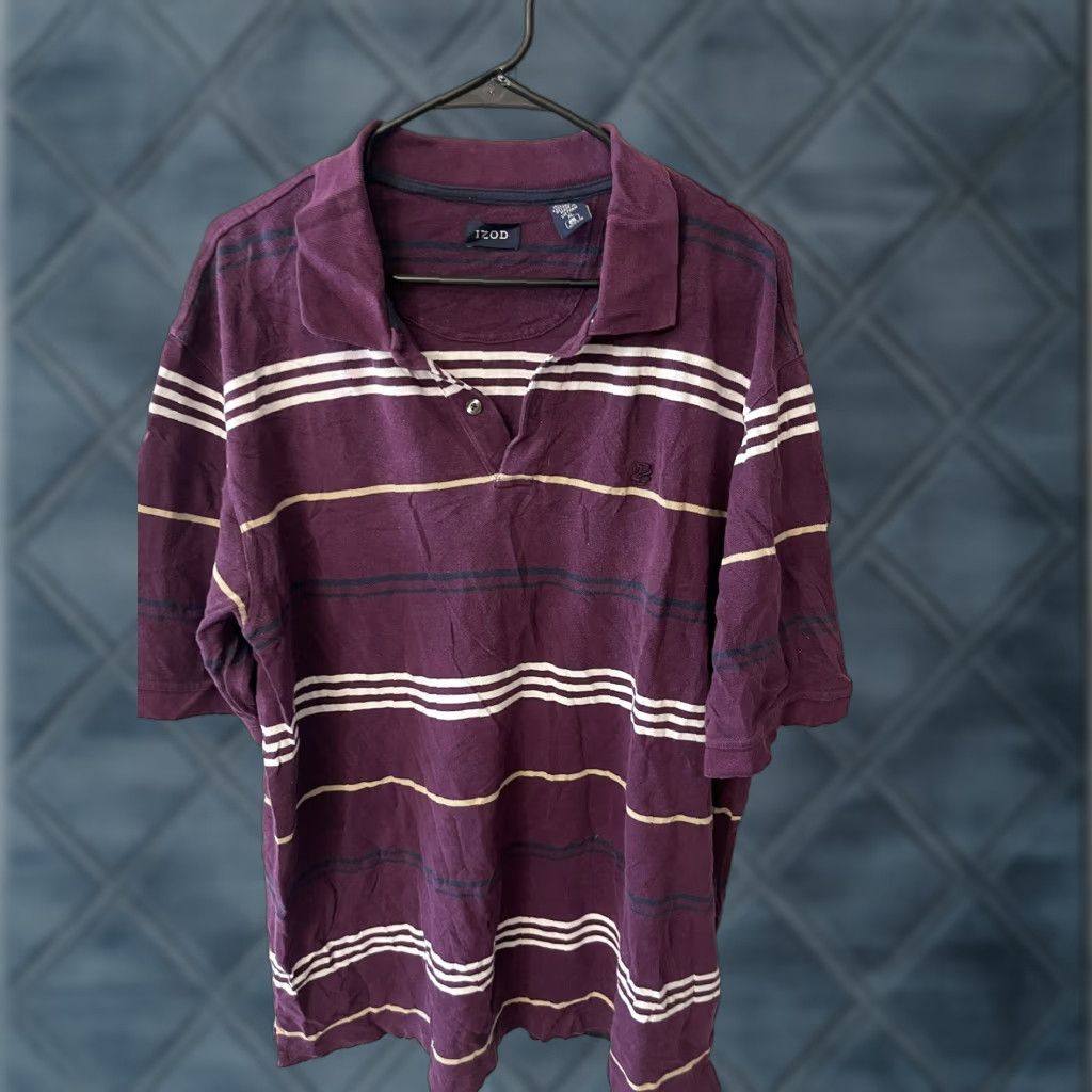 Izod VINTAGE IZOD Polo Shirt Golf Mens Size XL Purple Striped Cotton Regular Size US XL / EU 56 / 4 - 1 Thumbnail