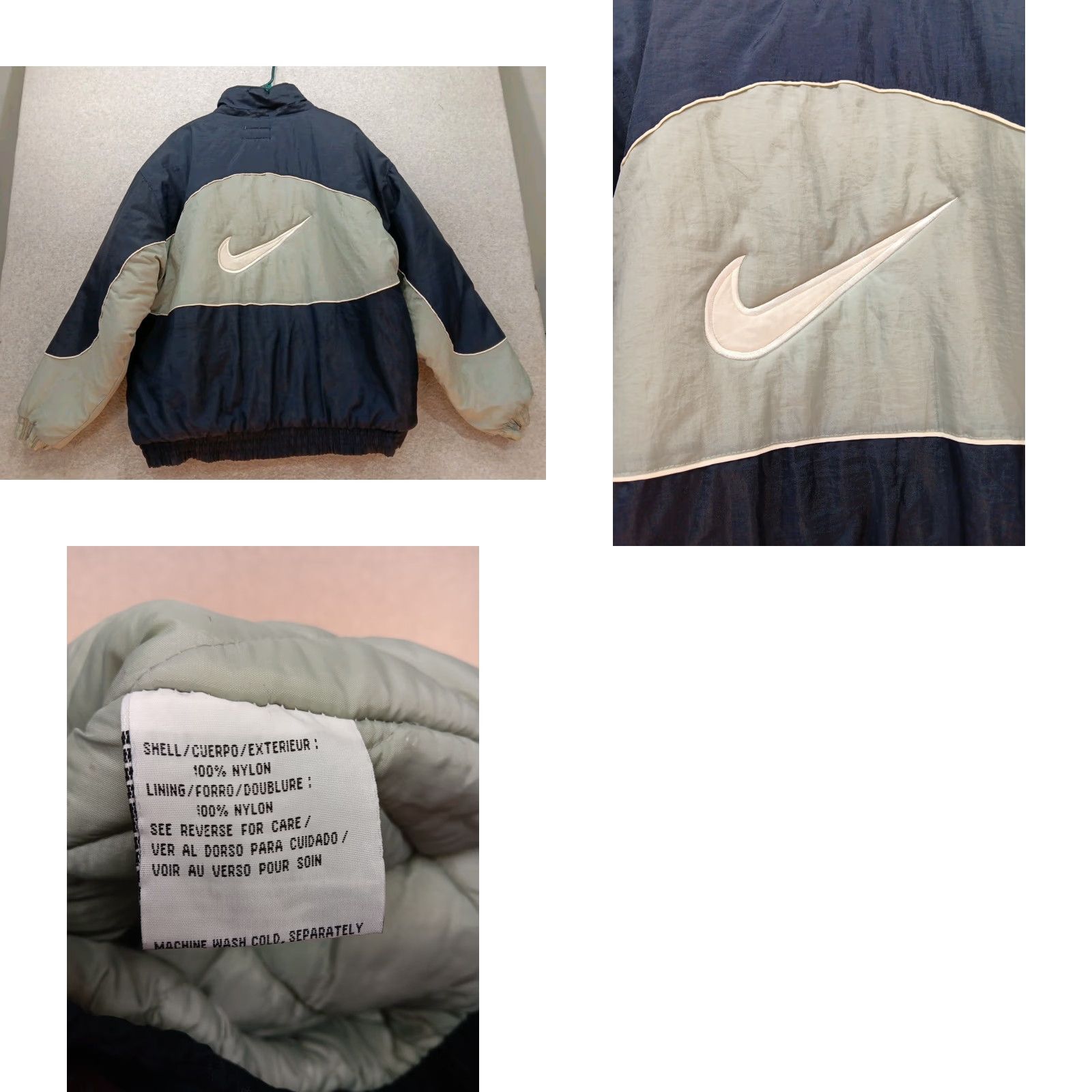 Nike VTG Nike Jacket 90s Mens XL Blue Gray Quilted Lined Full Zip Nylon Softshell Bomber Jacket Big Swoosh USA Size US XL / EU 56 / 4 - 9 Thumbnail