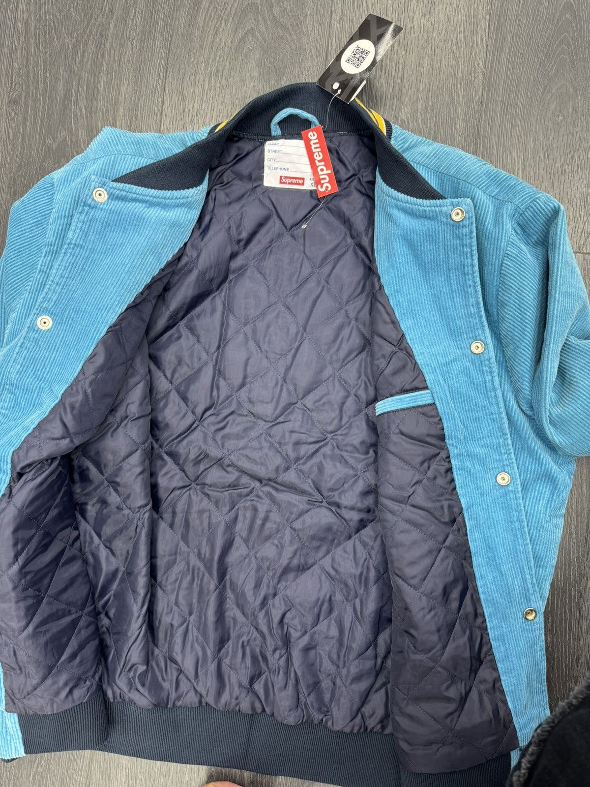 Supreme Supreme Old English Corduroy Varsity Jacket (Light Blue) Size US XL / EU 56 / 4 - 4 Thumbnail