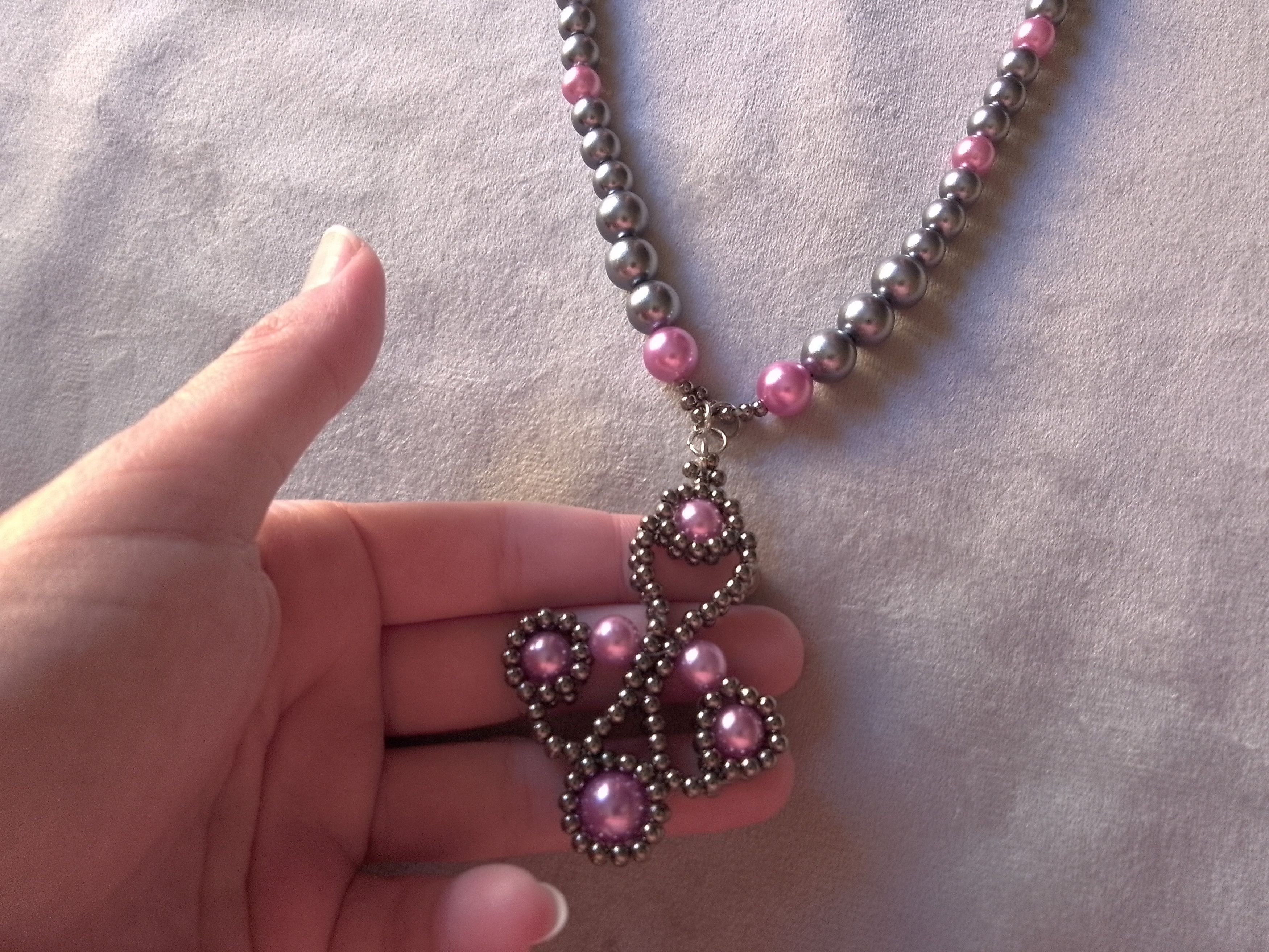 Handmade Necklace Gray Pink Pearls Antique Middle Age Style Pendant Size ONE SIZE - 5 Thumbnail
