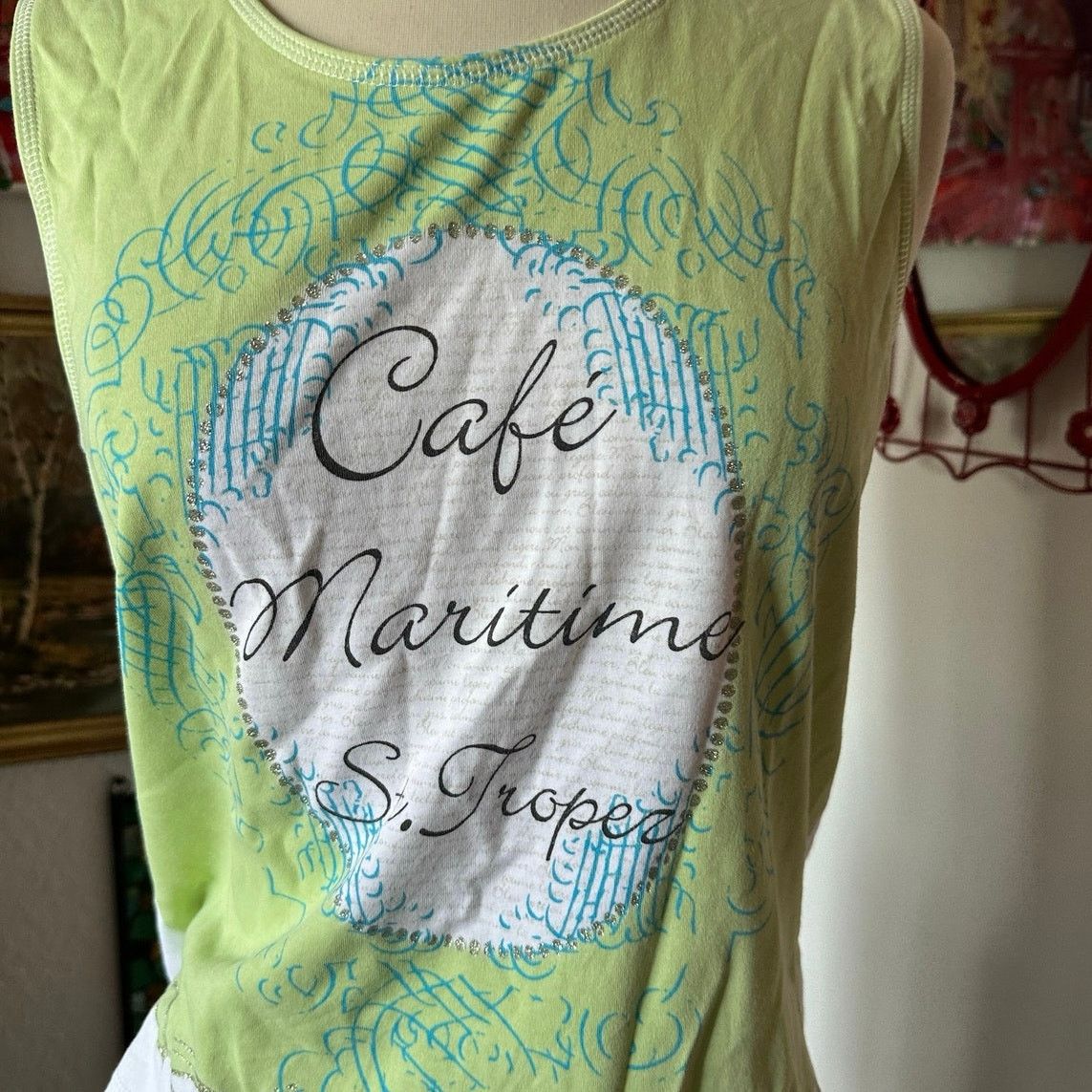 Other s oliver green white cafe graphic tank top Size L / US 10 / IT 46 - 2 Thumbnail