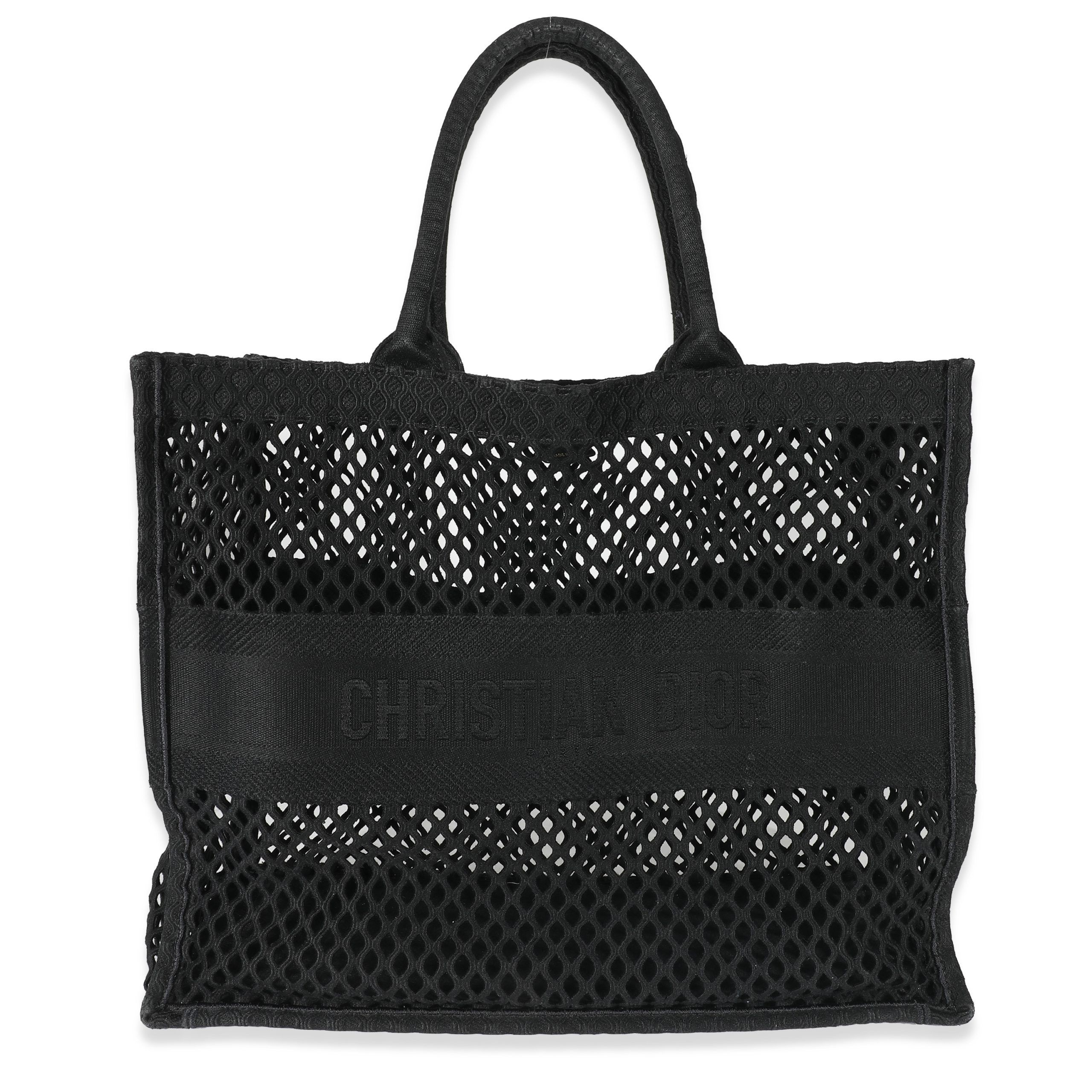 image of Dior Black Mesh Embroidered Canvas Large Book Tote, Women's