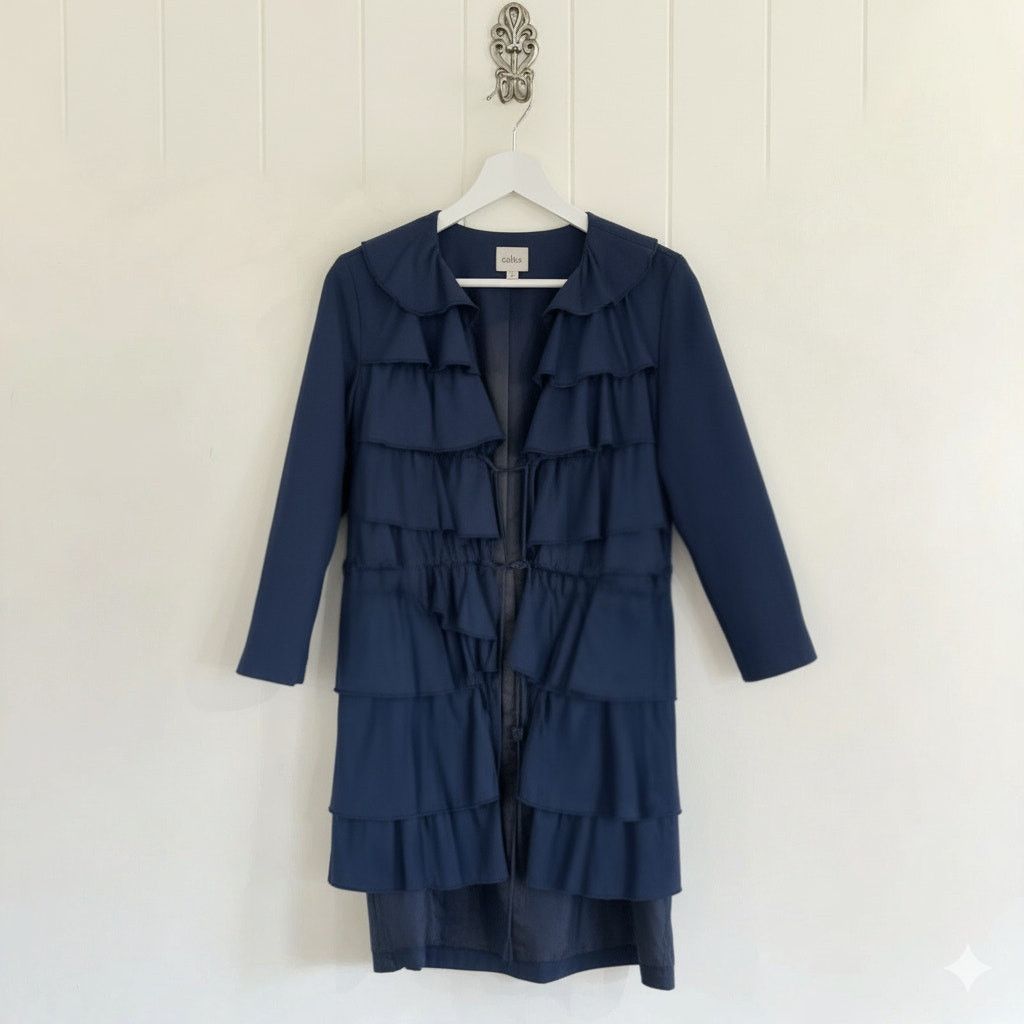 3.1 Phillip Lim Phillip Lim Blue Wool Silk Ruffle Coat Dress Outerwear Med Size M / US 6-8 / IT 42-44 - 1 Thumbnail