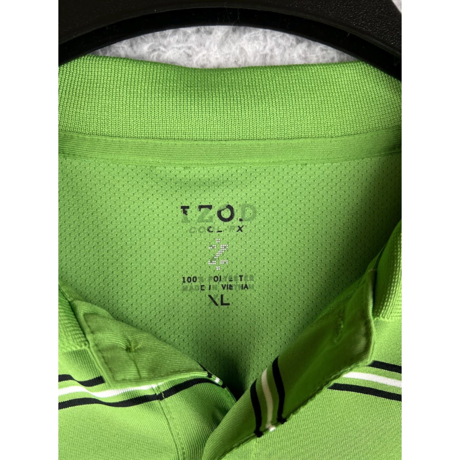 Izod IZOD Polo Shirt Mens XL Green White Stripe Polo Shirt Golf Workwear 100% Polyester Size US XL / EU 56 / 4 - 6 Thumbnail