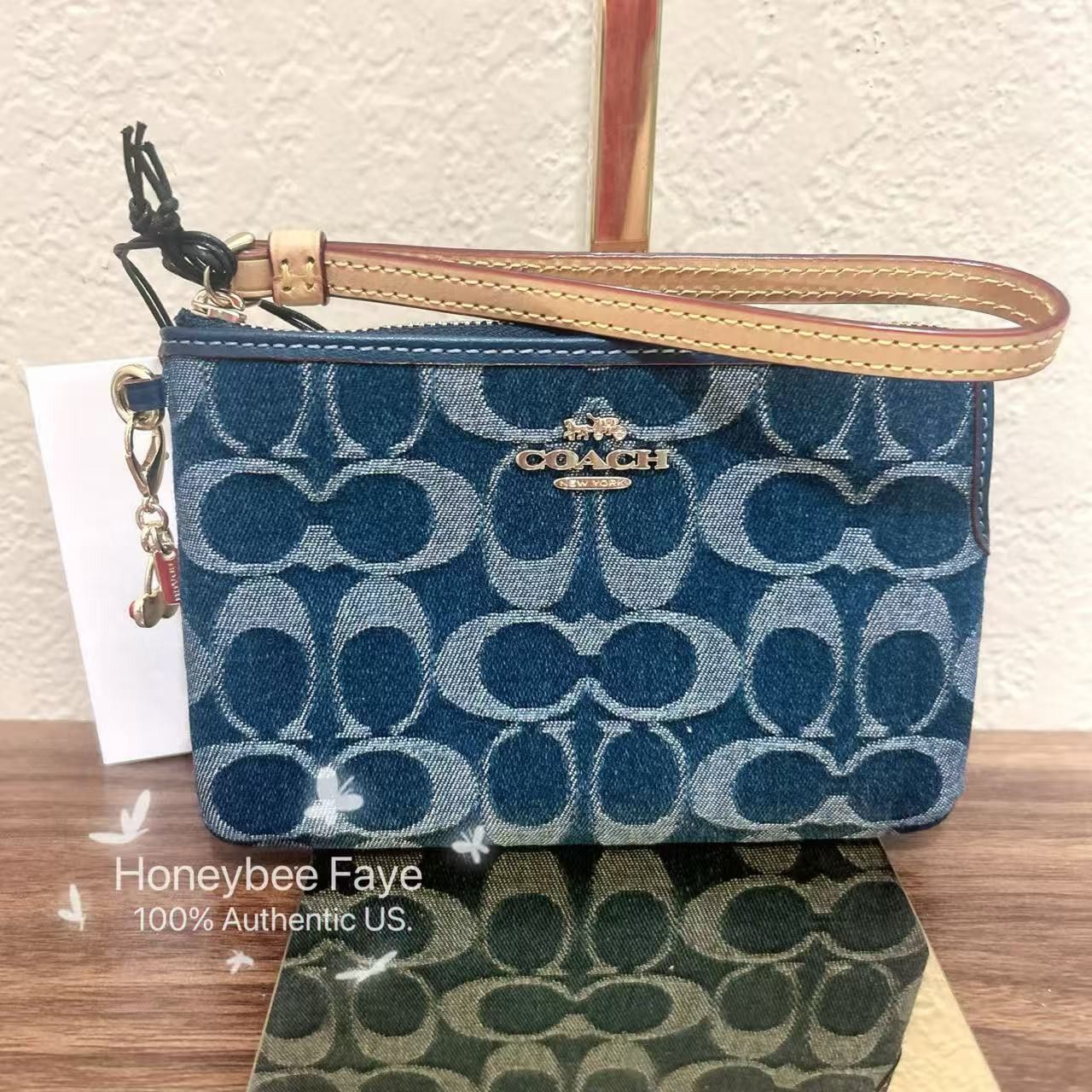 Coach Corner Zip Wristlet In Signature Denim CZ452 Size ONE SIZE - 2 Thumbnail
