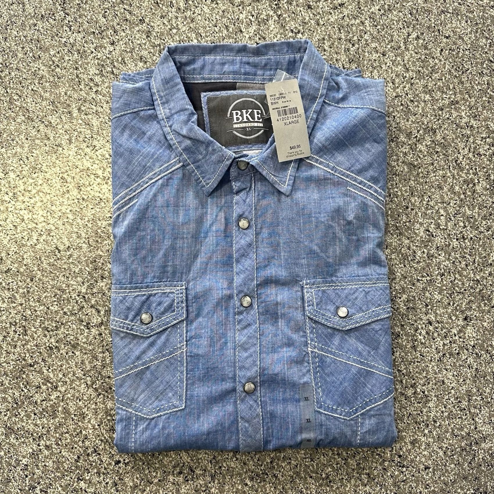 BKE BKE Pearl Snap Shirt Mens XL Blue Chambray Western Long Sleeve Standard Fit Size US XL / EU 56 / 4 - 2 Thumbnail