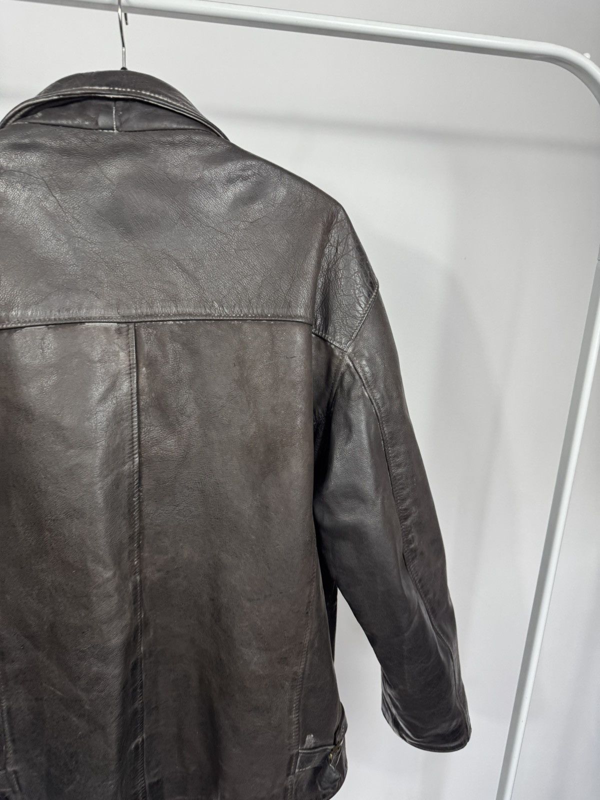 Leather Vintage Heavy Distressed Leather Jacket Brown Zip Biker Men Size US XL / EU 56 / 4 - 15 Thumbnail