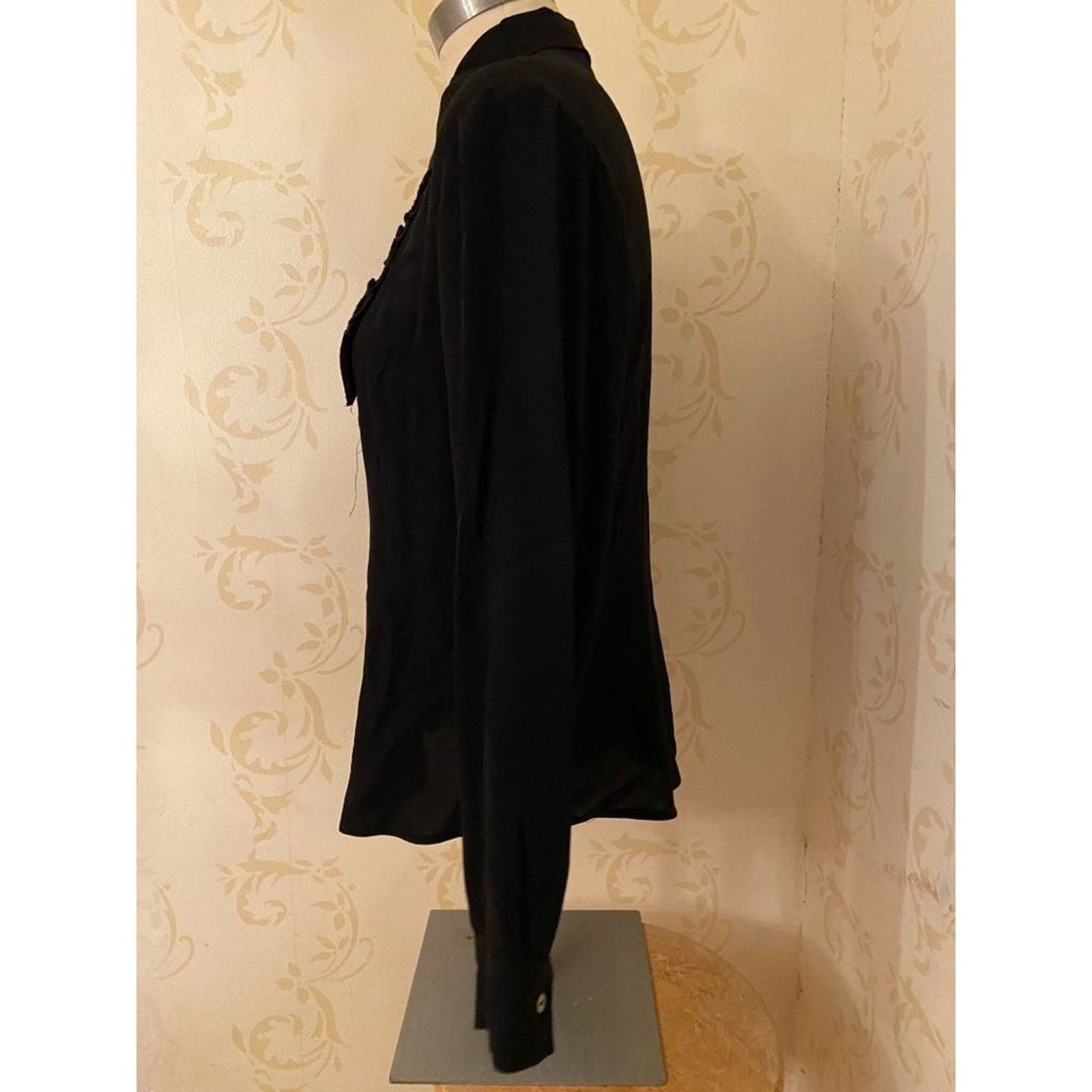 Equipment Ladies Large Equipment Silk Black Ruffle Blouse Size L / US 10 / IT 46 - 3 Thumbnail