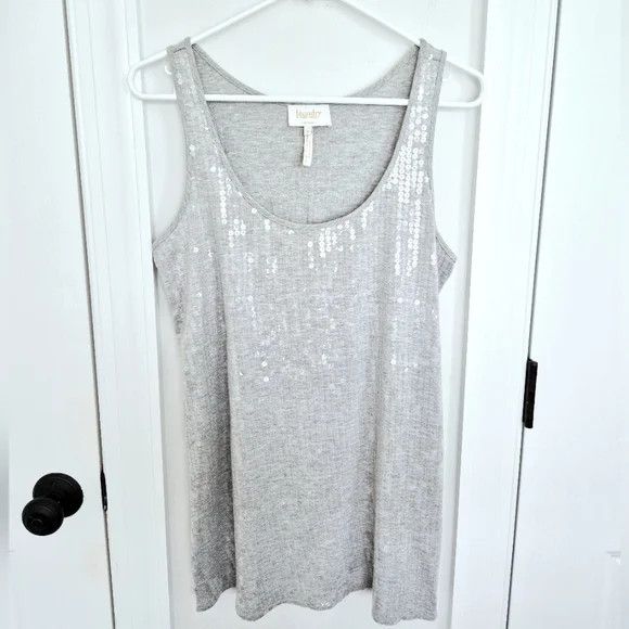 Laundry by Shelli Segal Light Heather Gray Sequin Scoop Neck Tank Top NWOT Size M / US 6-8 / IT 42-44 - 6 Thumbnail