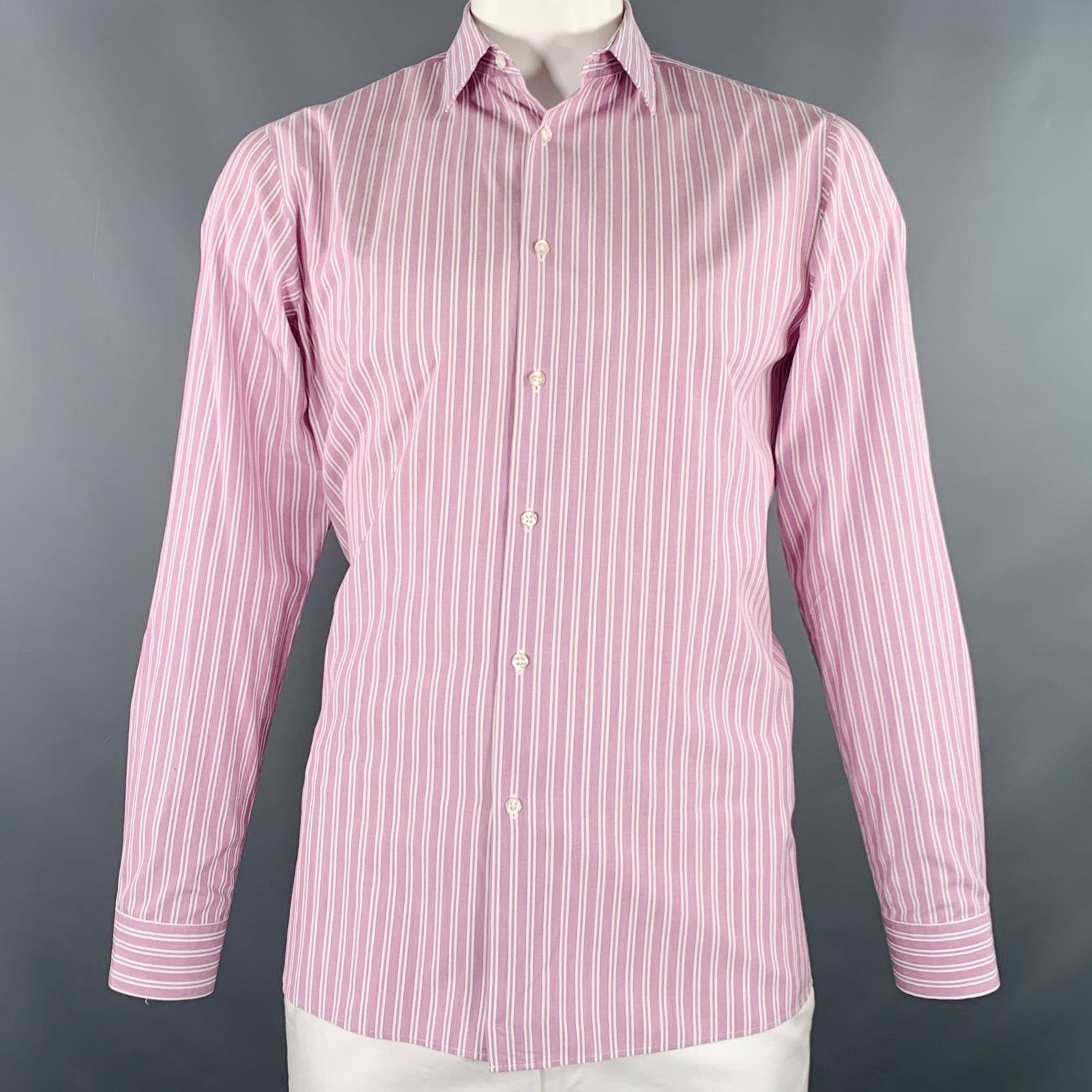 Hugo Boss Size L Purple White Stripe Cotton Long Sleeve Shirt Size US L / EU 52-54 / 3 - 1 Thumbnail