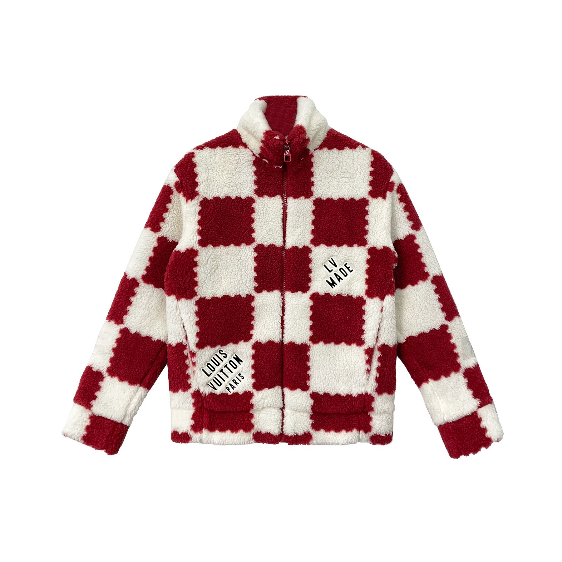 image of Louis Vuitton X Nigo Red Checkered Fleece Jacket in Red/White, Men's (Size XS)