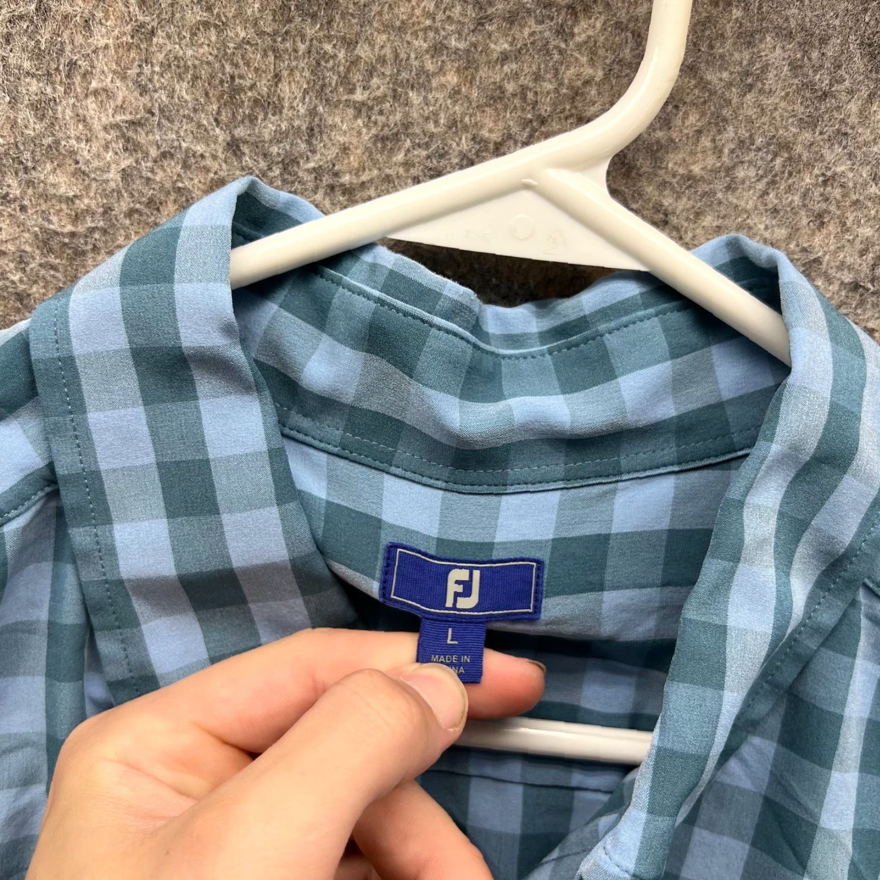 Footjoy FootJoy Shirt Men Large Adult Blue Check Polyester Spandex Button-Down Size US L / EU 52-54 / 3 - 7 Thumbnail