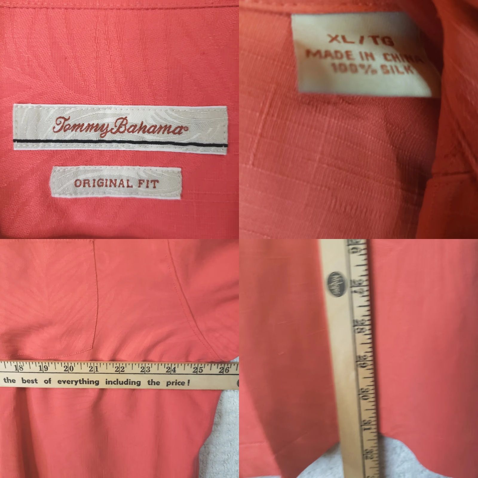 Tommy Bahama Tommy Bahama Men XL Button-Up Shirt Silk 100% Coral Foliage Floral Short Sleeve Beach Hawaiian Button Front Pocket Shirt Mens Regular Fit Size US XL / EU 56 / 4 - 8 Thumbnail