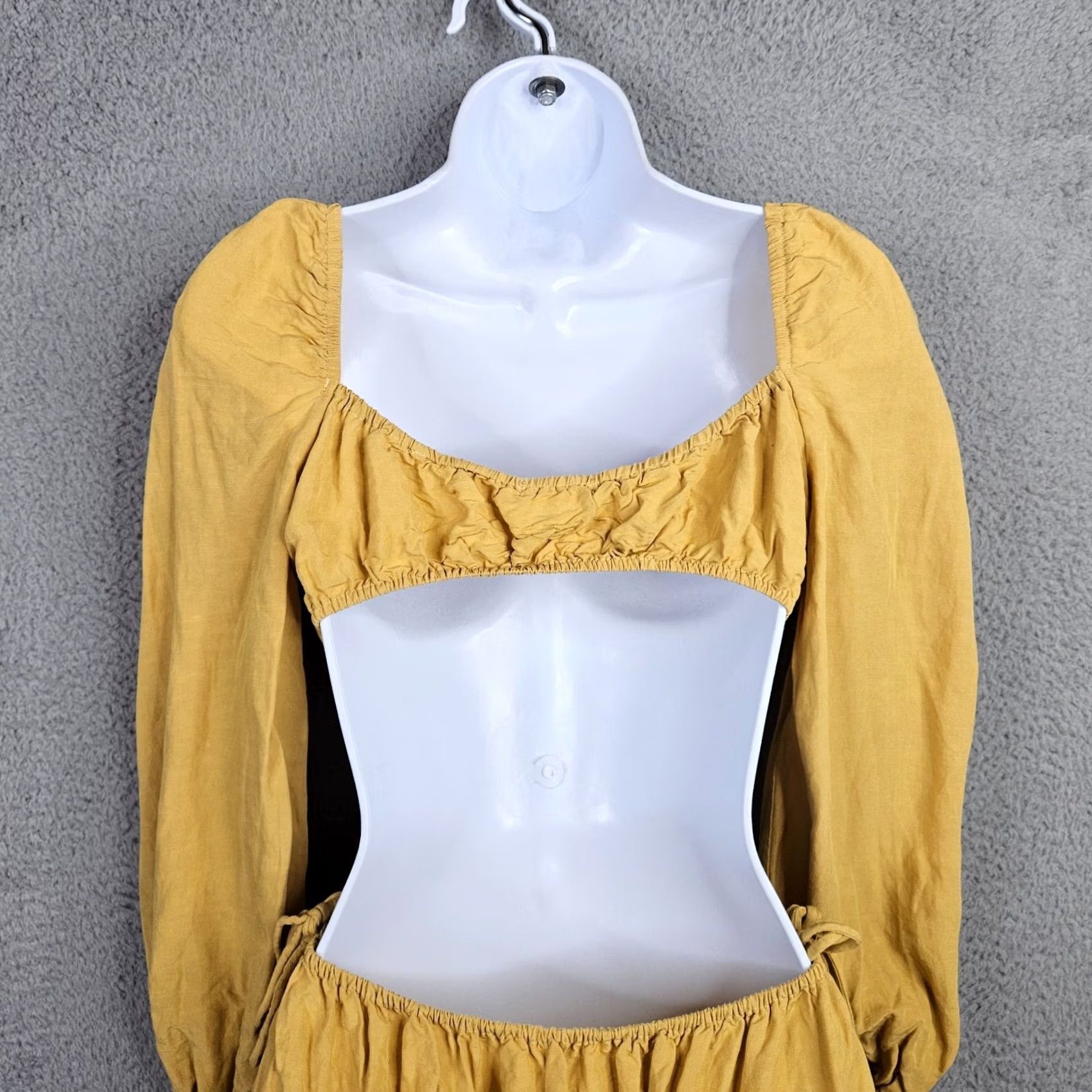 Vintage 12 TH Tribe Women's Midi A-Line Dress V-Neck Long Sleeve Sz S Mustard Yellow Size S / US 4 / IT 40 - 5 Thumbnail