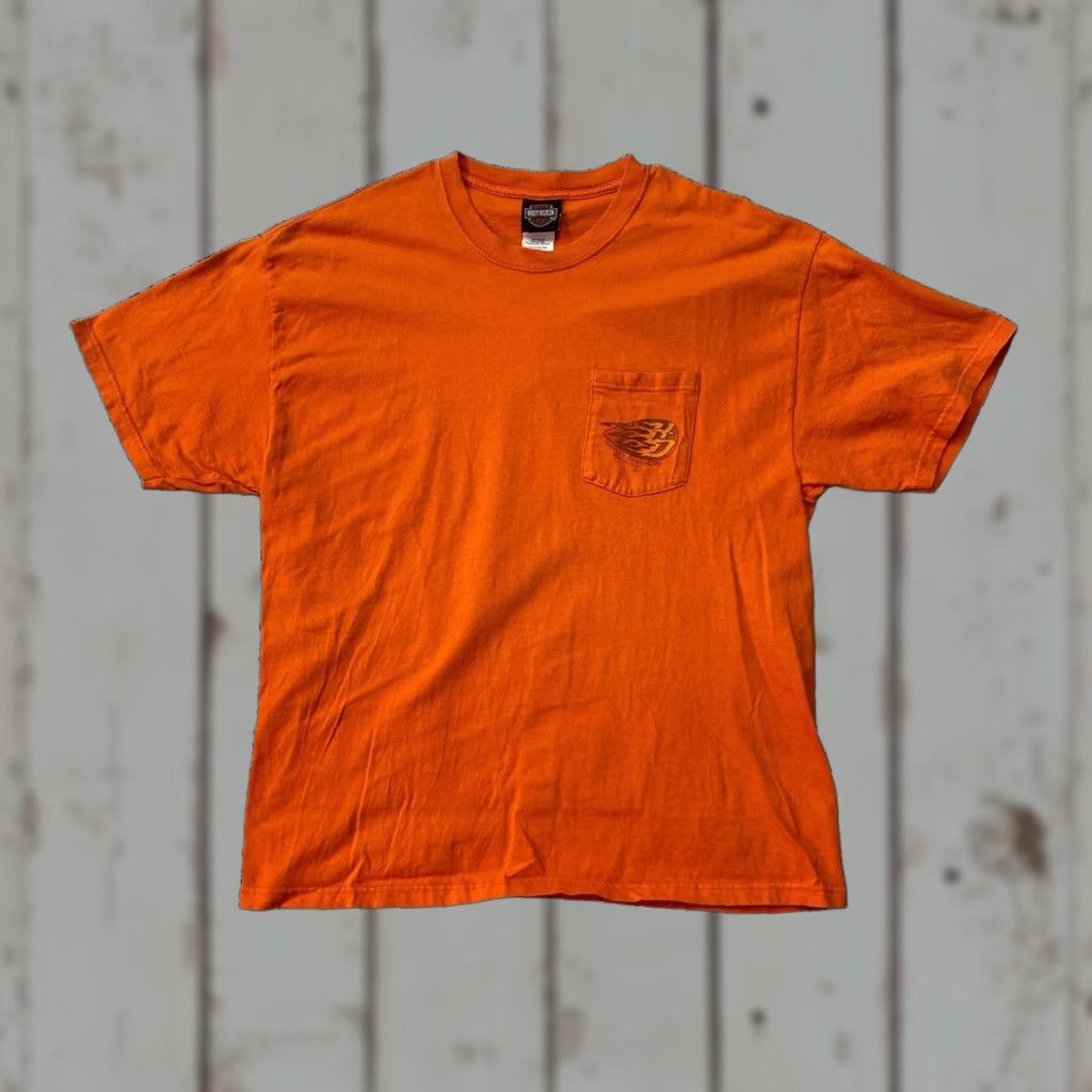 Harley Davidson VINTAGE Harley-Davidson Detroit Graphic T Shirt XL Orange Mens T-Shirt 90s Biker Motorcycle Logo Double-Sided Size US XL / EU 56 / 4 - 1 Thumbnail