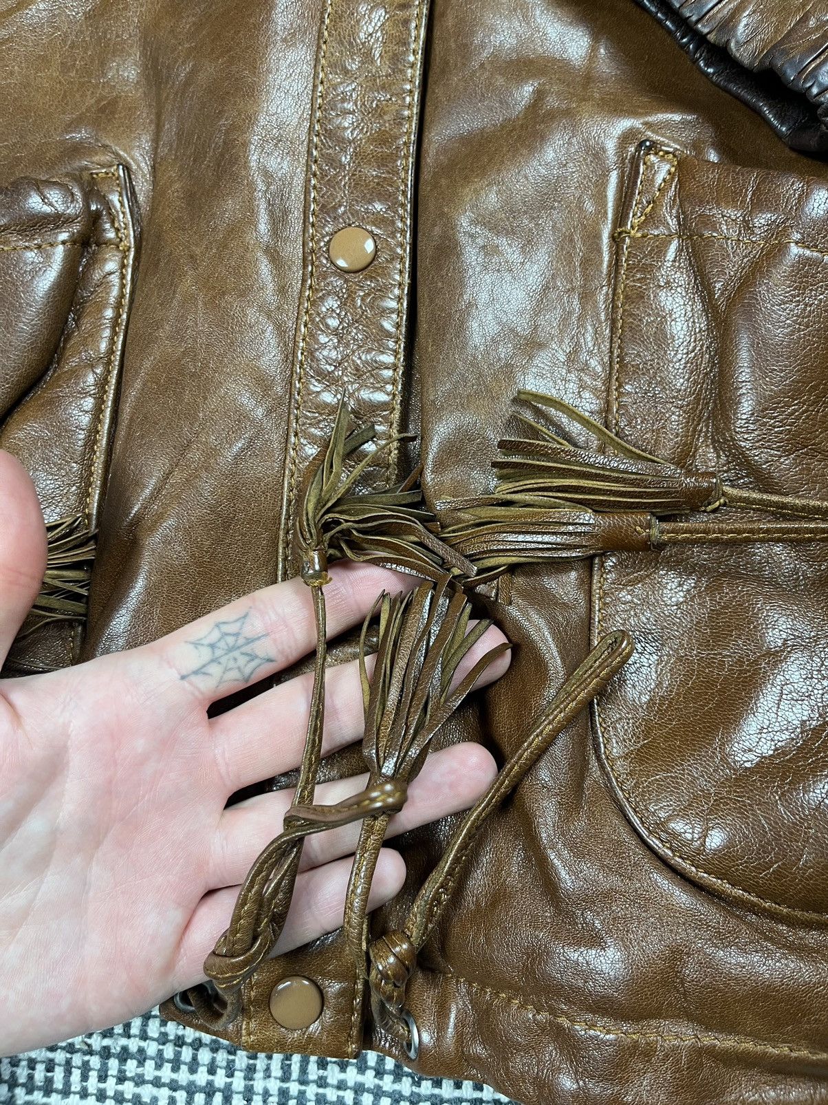 Genuine Leather Vintage genuine leather coat/parka with fringes cowboy style Size US L / EU 52-54 / 3 - 6 Thumbnail