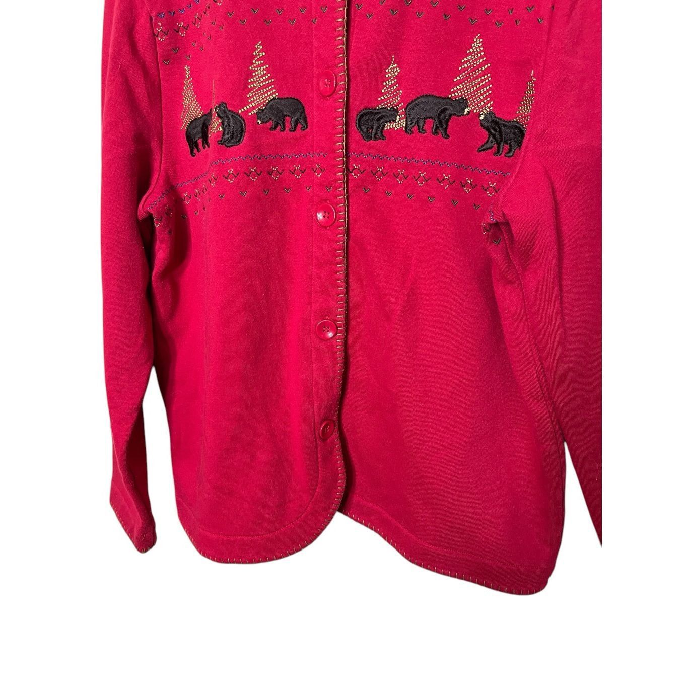 Other Breckenridge Sweater Cardigan Red Brown Bear Embroidered Gol Size M / US 6-8 / IT 42-44 - 3 Thumbnail