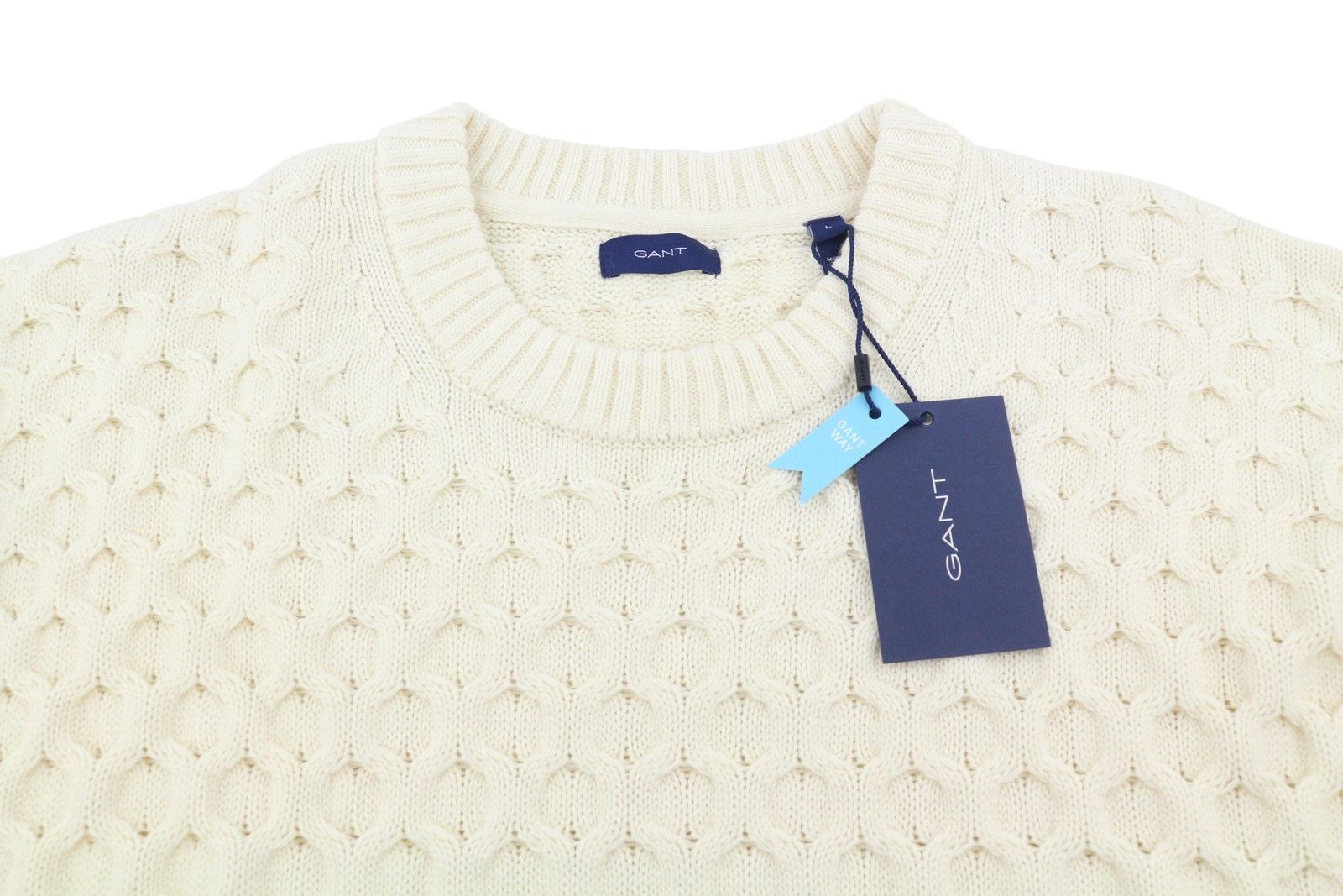 Gant CABLE C-NECK L Cream Wool Blend Jumper 87225 Size L / US 10 / IT 46 - 5 Thumbnail