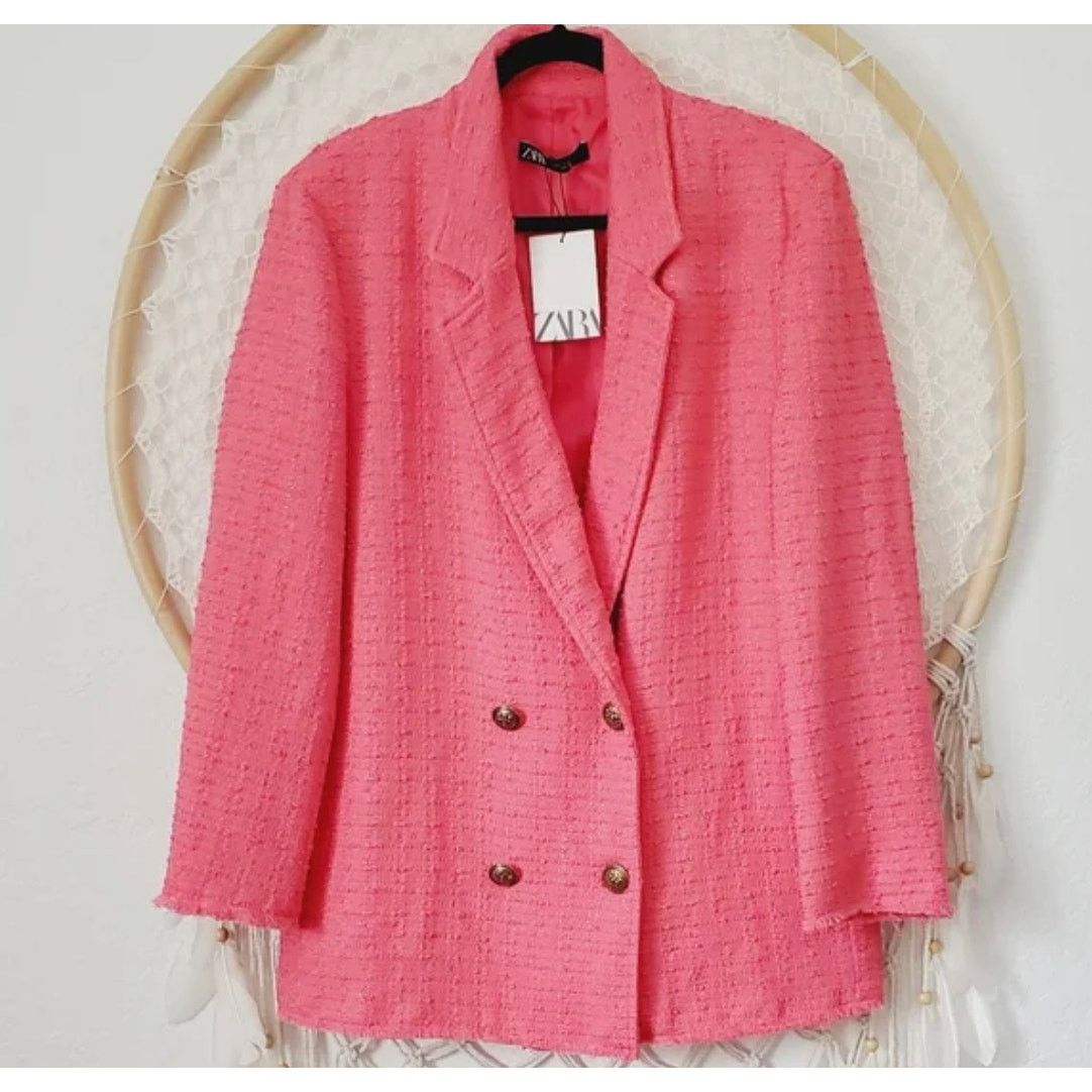 Zara ZARA BLOGGER FAVORITE TEXTURED DOUBLE BREASTED BLAZER Size S / US 4 / IT 40 - 10 Thumbnail