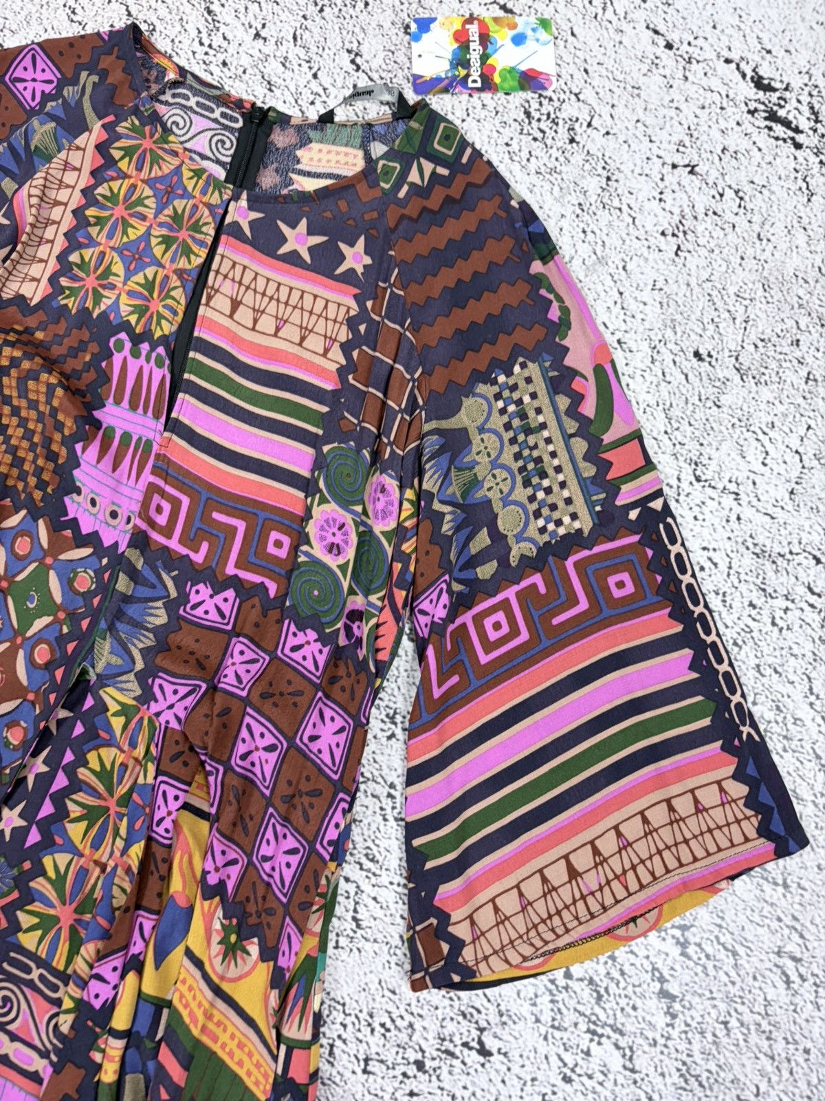 Jean Paul Gaultier NWT Desigual Boho Patchwork Style Bell Sleeve Mini Dress Size S / US 4 / IT 40 - 4 Thumbnail