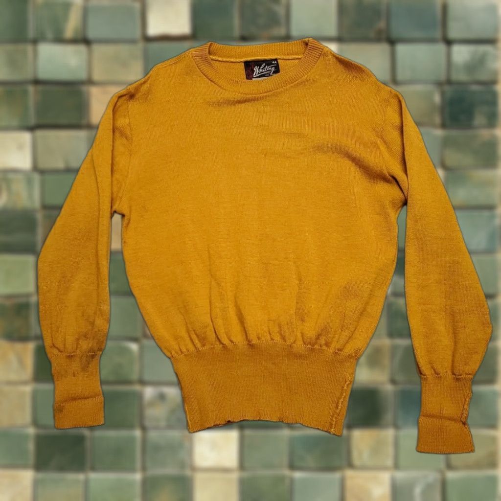 Vintage VTG Whiting Sweater Mens 44 Yellow Crewneck Knit Pullover 50s 60s Mid Century Size US XXL / EU 58 / 5 - 1 Thumbnail