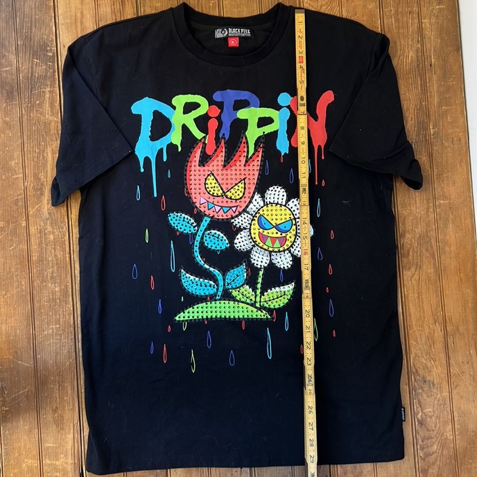 Pike Brothers Mens Black Pike Drippin t shirt rhinestones Size US XL / EU 56 / 4 - 3 Thumbnail