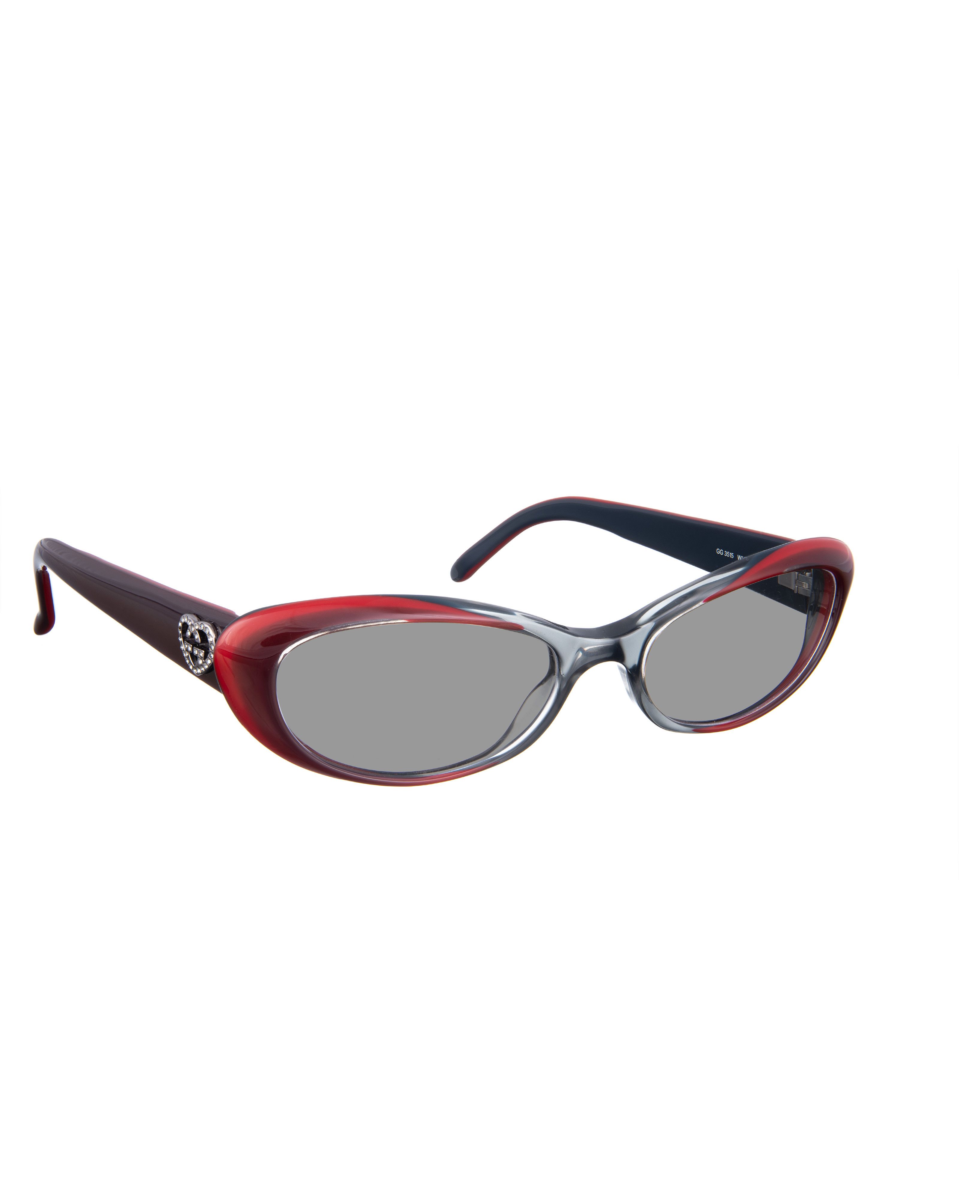 Gucci Gucci 00s Black & Red Cat Eye Sunglasses with Crystal Hearts Size ONE SIZE - 1 Thumbnail