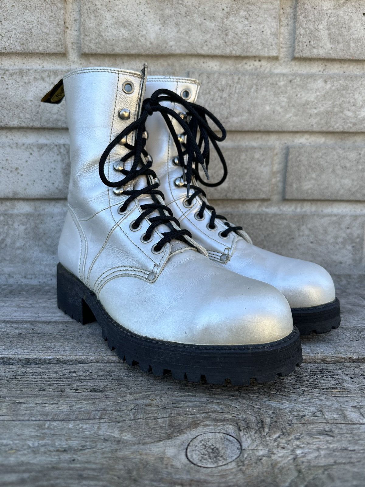 Buffalo London Buffalo Leather Silver Metallic Combat Boots with Metal Toe Size US 7 / IT 37 - 8 Thumbnail