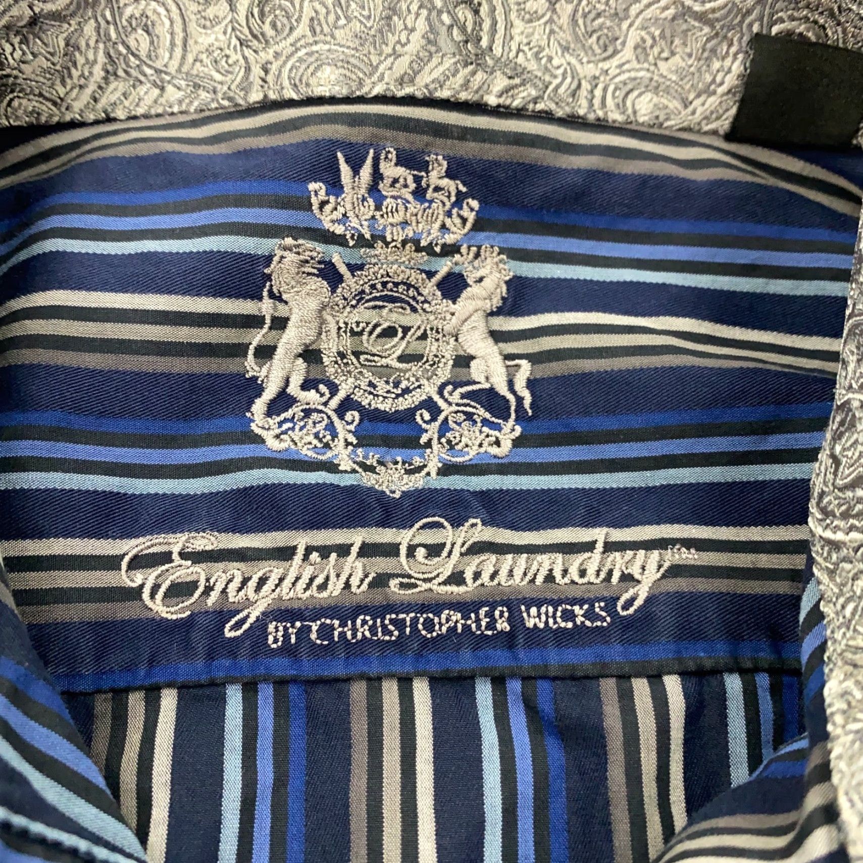 English Laundry English Laundry Classic Collection Shirt Mens Size 15 1/2 Blue Striped Flip Cuff Size US M / EU 48-50 / 2 - 6 Thumbnail