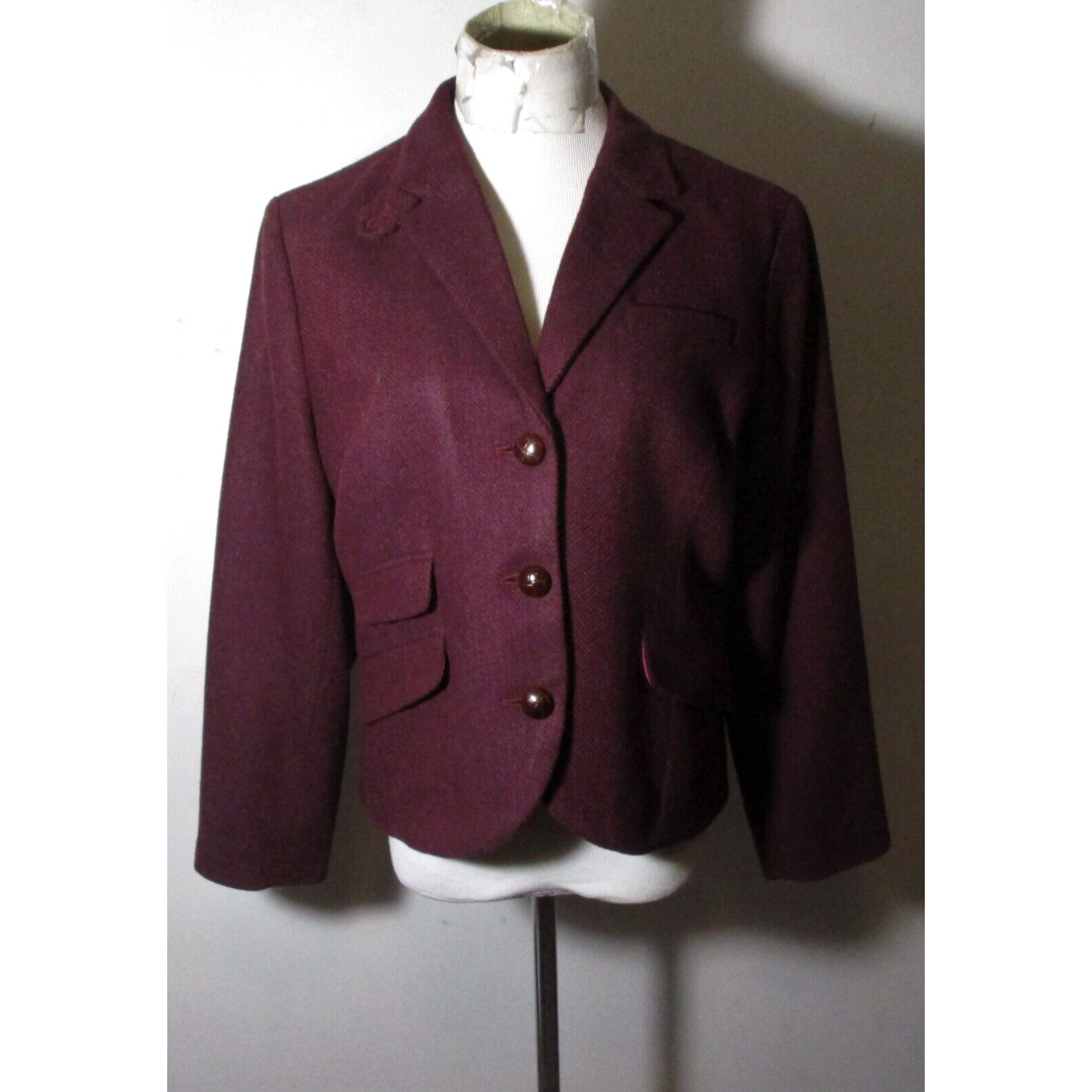 image of Vintage Women's L.l. Bean Royal Plum Short Wool Jacket Size 14 Pet. NWT $129.00 in White