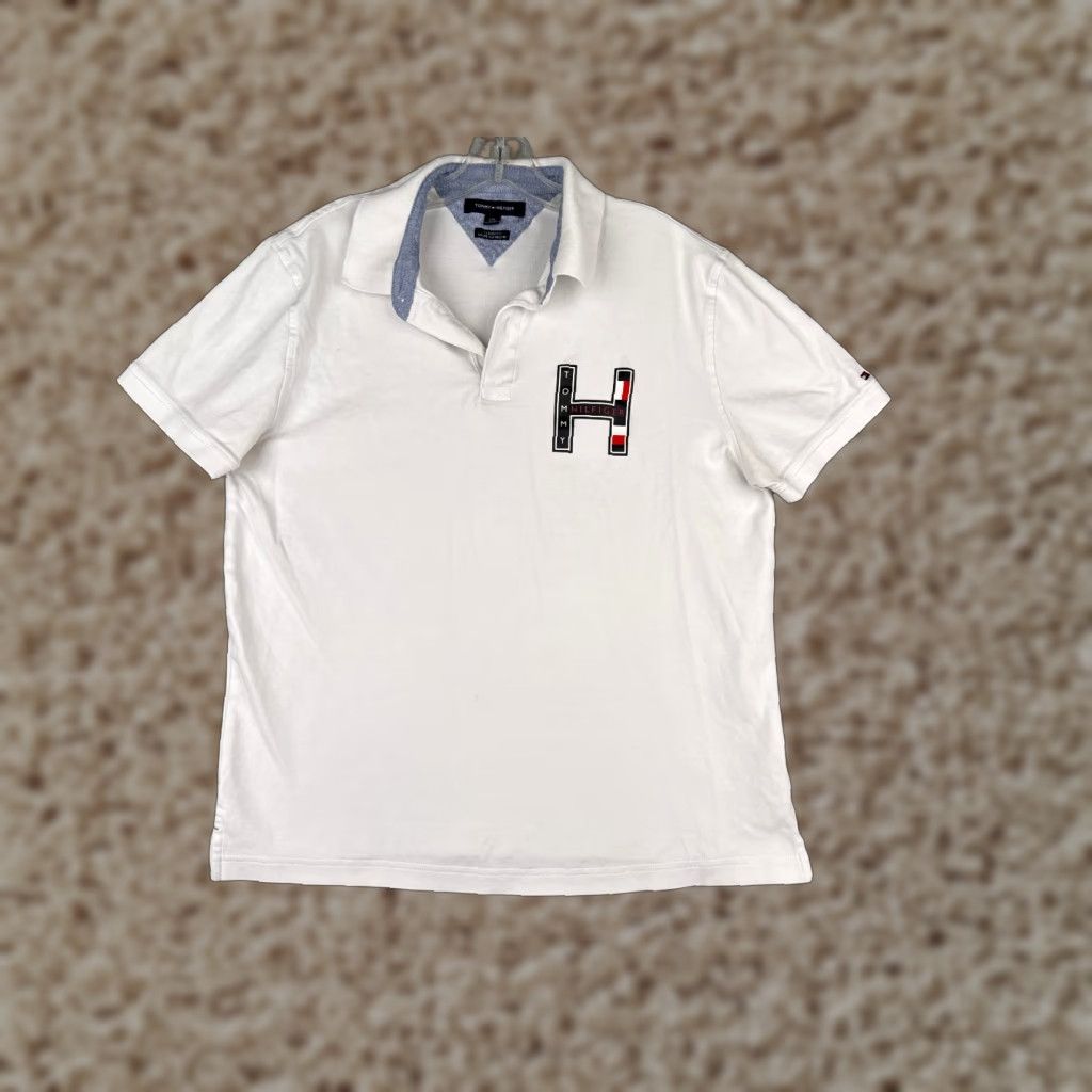 Tommy Hilfiger Tommy Hilfiger Slim Fit Polo Shirt Men Large White 100% Cotton Activewear Logo Size US L / EU 52-54 / 3 - 1 Thumbnail