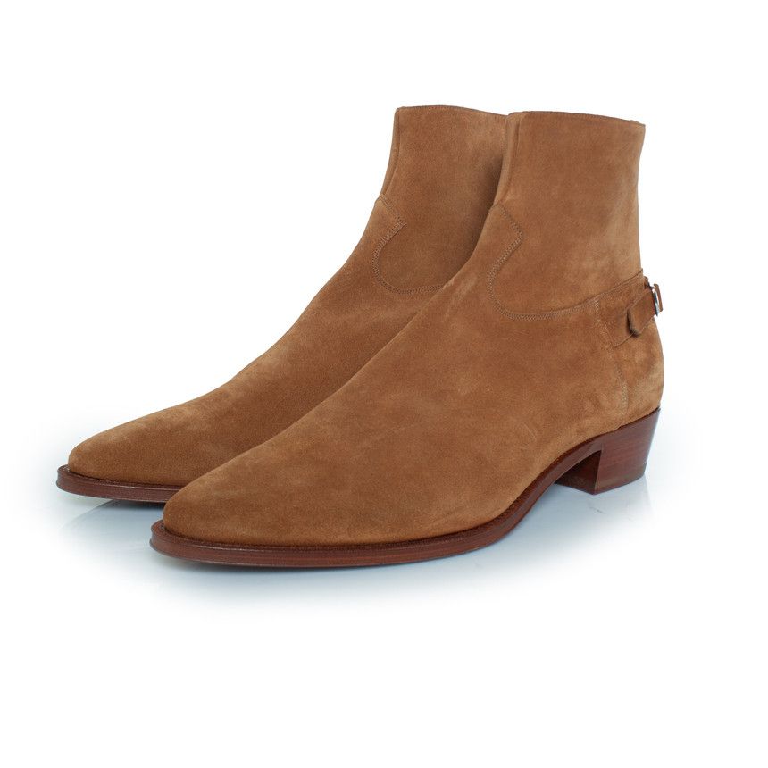Celine Jacno suede buckle boots in cognac